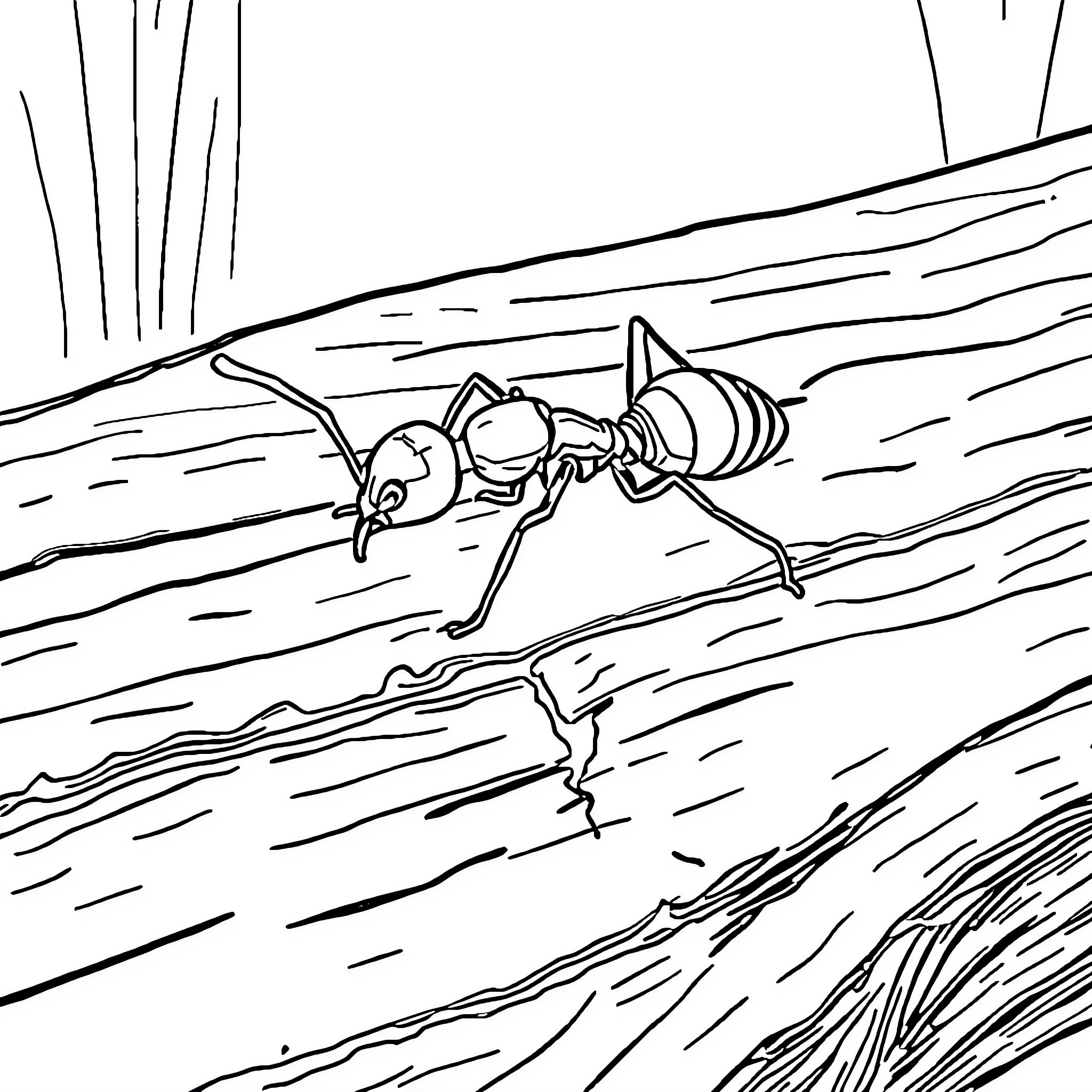 Ant Climbing Rugged Terrain Coloring Page (free black-and-white line drawing printable PDF for all, from beginners to advanced learners, including children, teens, adults, and seniors)