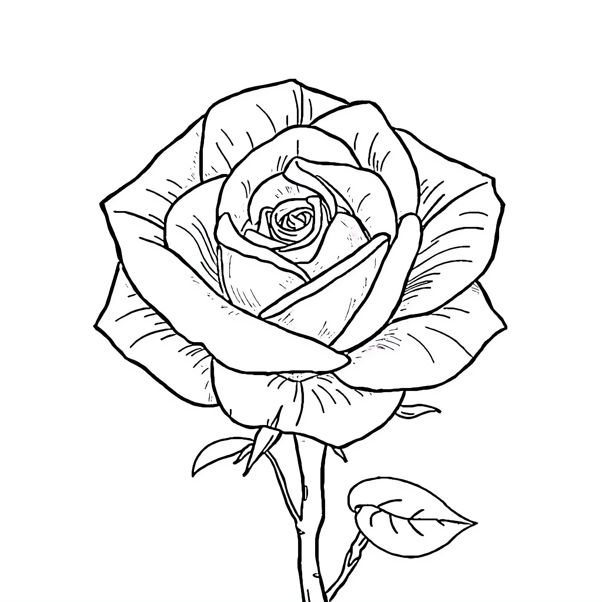 Rose Blooming with Intricate Details Coloring Page (free black-and-white line drawing printable PDF for all, from beginners to advanced learners, including children, teens, adults, and seniors)