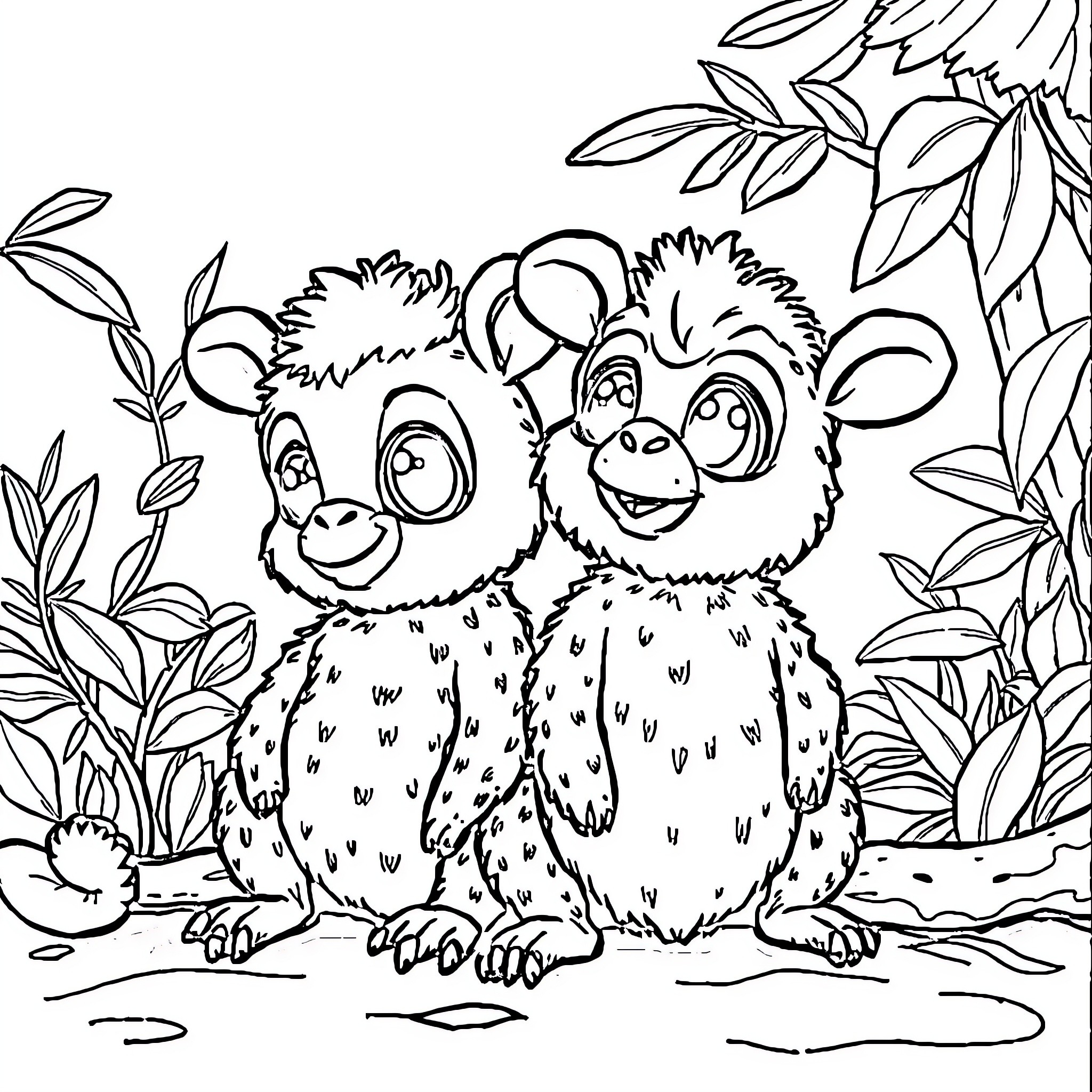 Labubu's Delightful Adventure in the Enchanted Forest Coloring Page (free black-and-white line drawing printable PDF for all, from beginners to advanced learners, including children, teens, adults, and seniors)