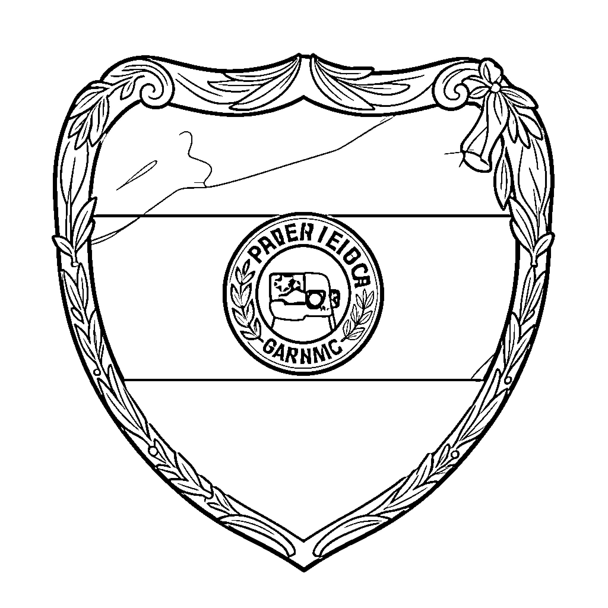 Flag with emblem and decorative frame Coloring Page (free black-and-white line drawing printable PDF for all, from beginners to advanced learners, including children, teens, adults, and seniors)