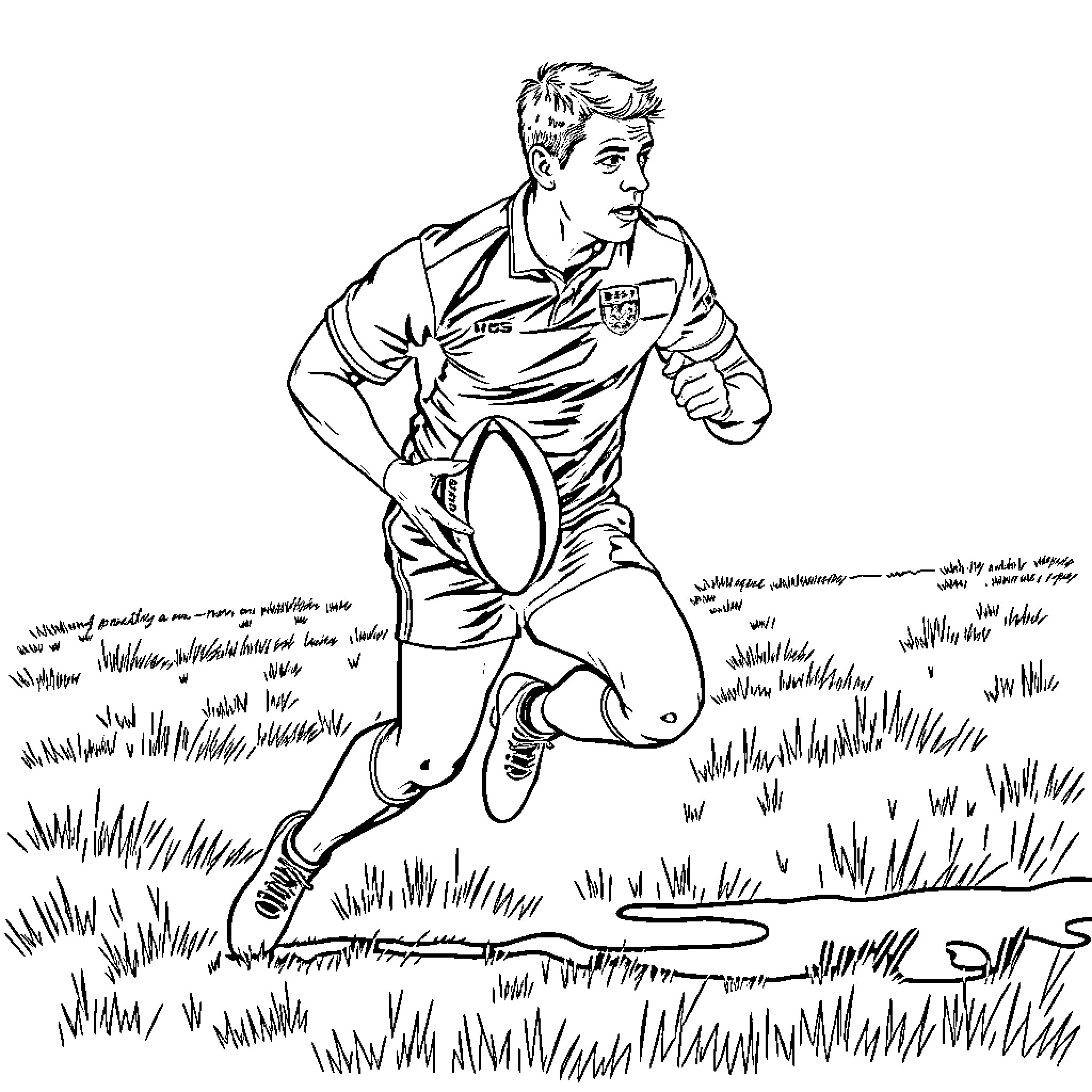 Springbok player running aggressively on the field Coloring Page (free black-and-white line drawing printable PDF for all, from beginners to advanced learners, including children, teens, adults, and seniors)