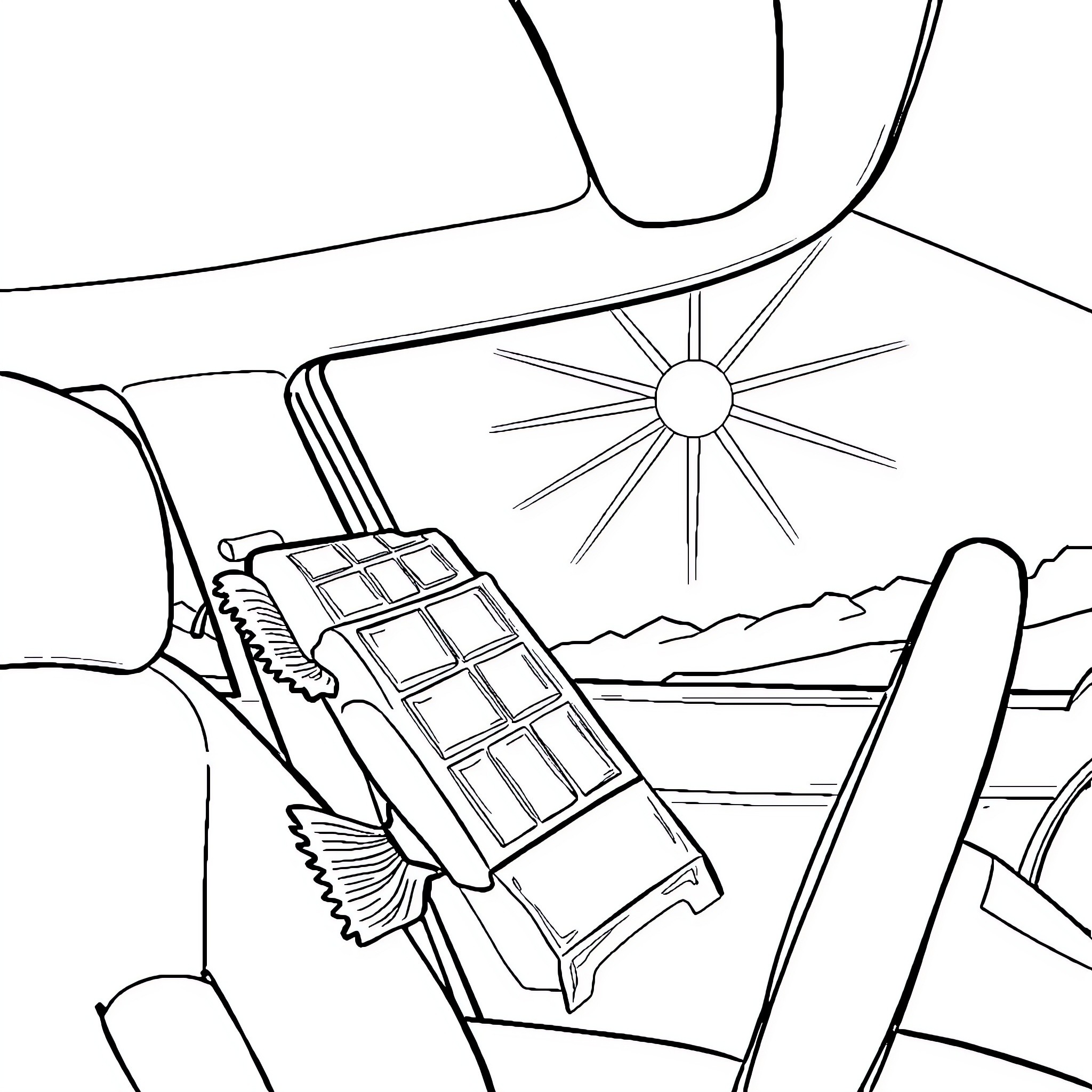Chocolate Bar Enjoying the Sunny Landscape Coloring Page (free black-and-white line drawing printable PDF for all, from beginners to advanced learners, including children, teens, adults, and seniors)