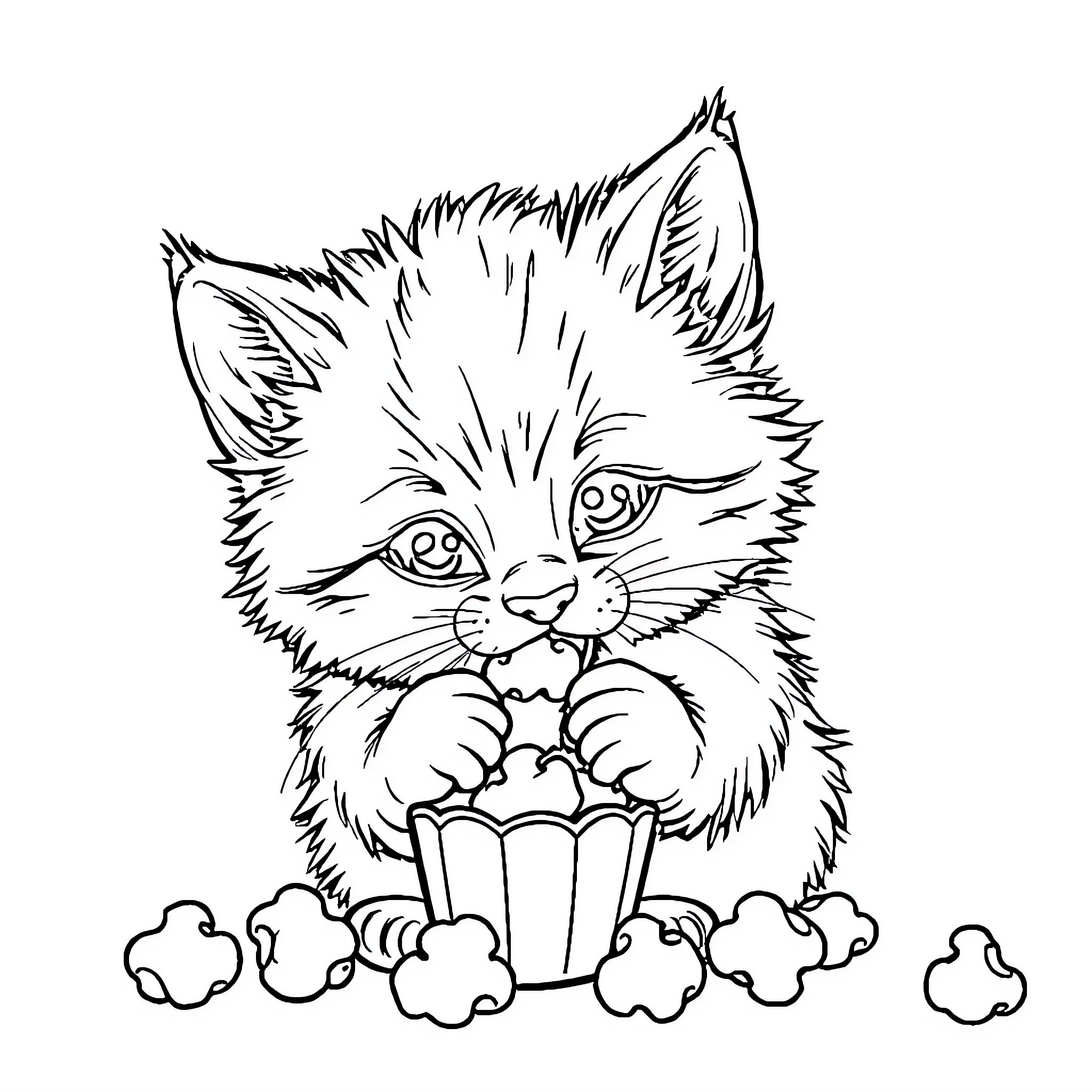 Kitten curiously peeking out of a container Coloring Page (free black-and-white line drawing printable PDF for all, from beginners to advanced learners, including children, teens, adults, and seniors)
