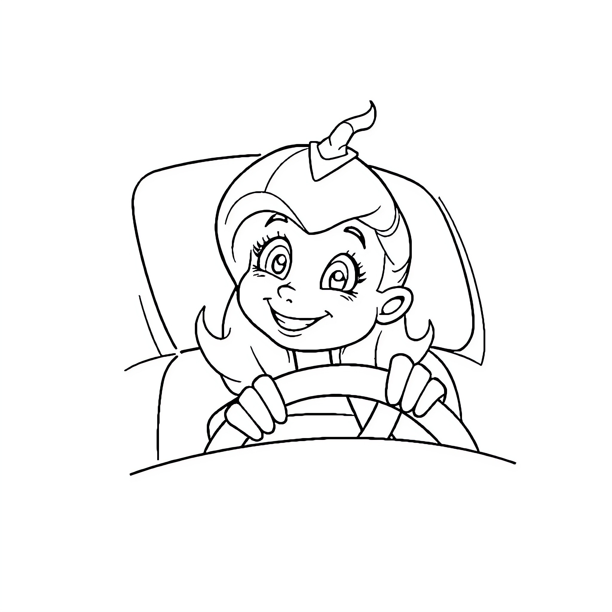 Siren Driving with Glee Coloring Page (free black-and-white line drawing printable PDF for all, from beginners to advanced learners, including children, teens, adults, and seniors)