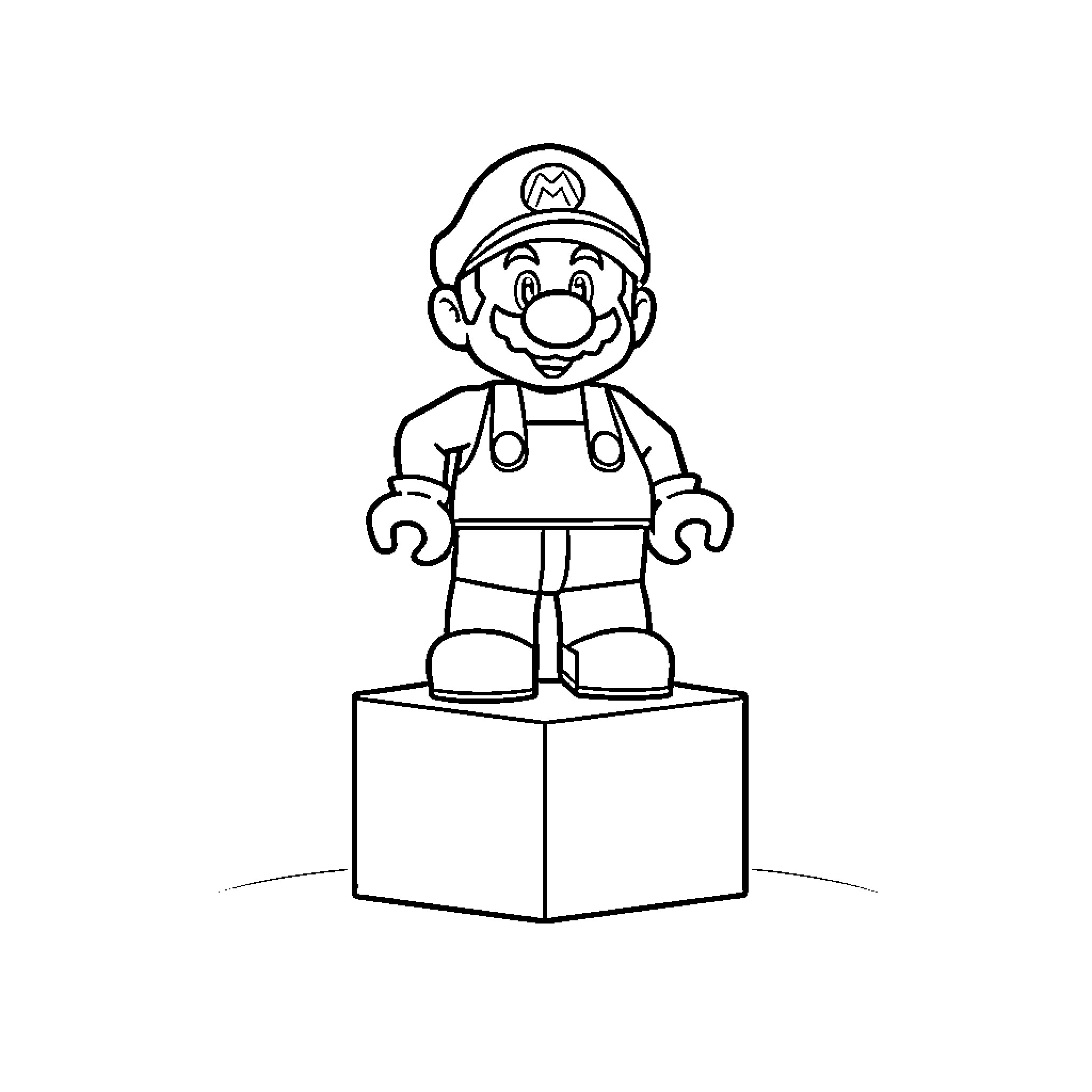 Mario smiling and standing on a platform Coloring Page (free black-and-white line drawing printable PDF for all, from beginners to advanced learners, including children, teens, adults, and seniors)