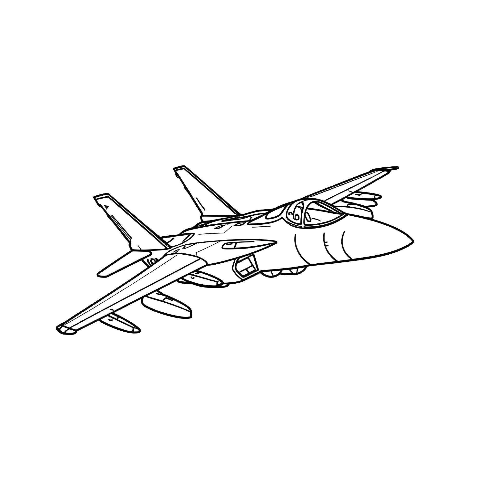 F14 Tomcat fighter jet in flight Coloring Page (free black-and-white line drawing printable PDF for all, from beginners to advanced learners, including children, teens, adults, and seniors)