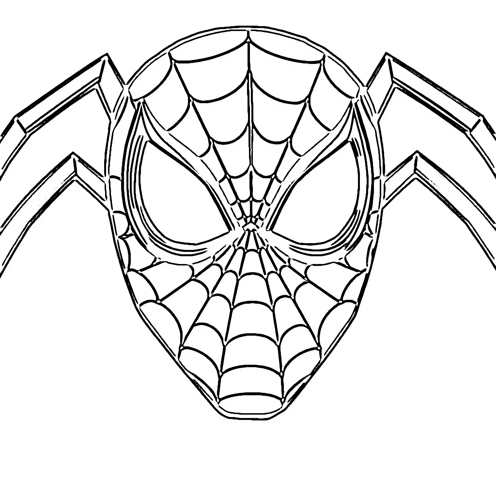 Spiderman's heroic mask with intricate web design Coloring Page (free black-and-white line drawing printable PDF for all, from beginners to advanced learners, including children, teens, adults, and seniors)
