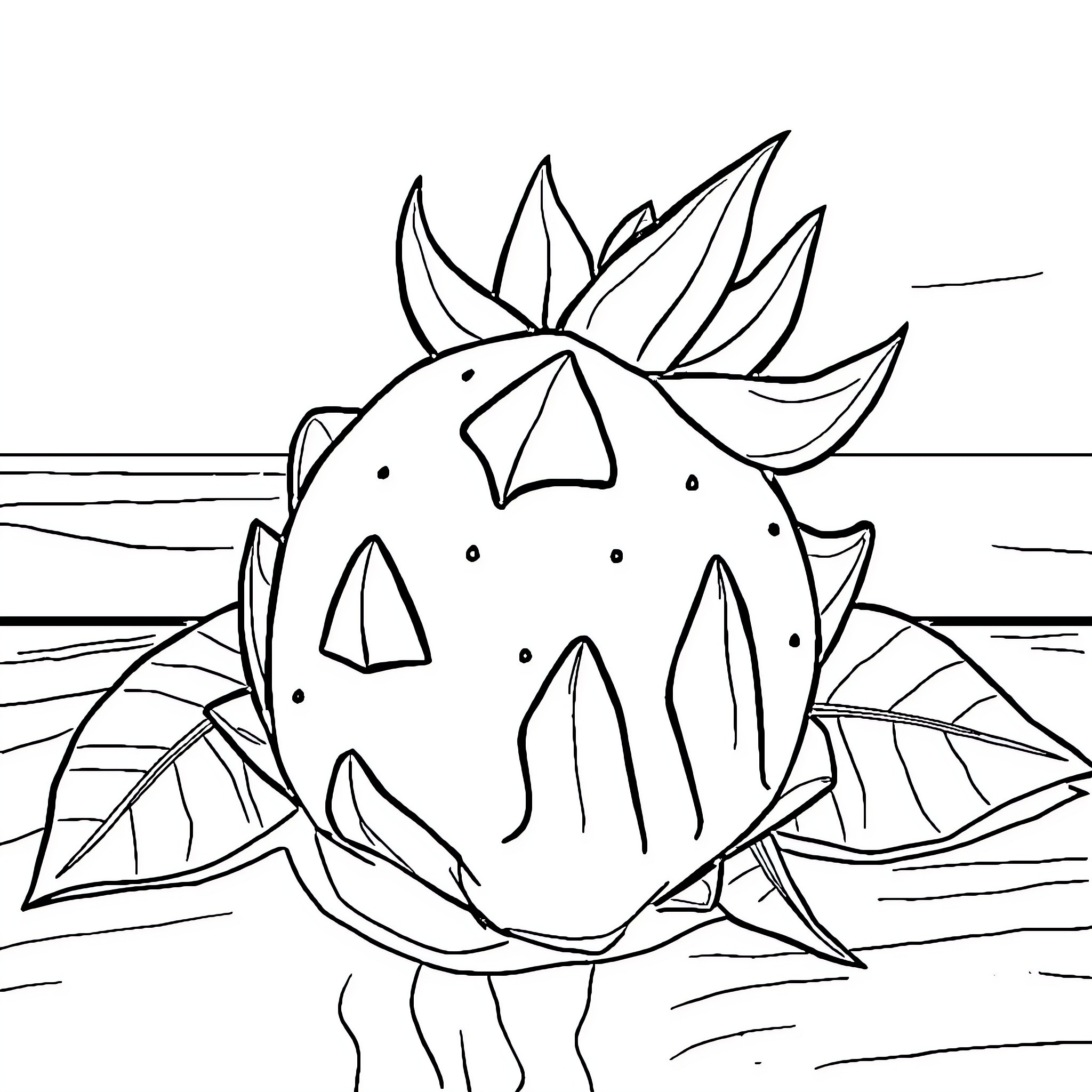 Dragon Fruit on the Beach Coloring Page (free black-and-white line drawing printable PDF for all, from beginners to advanced learners, including children, teens, adults, and seniors)