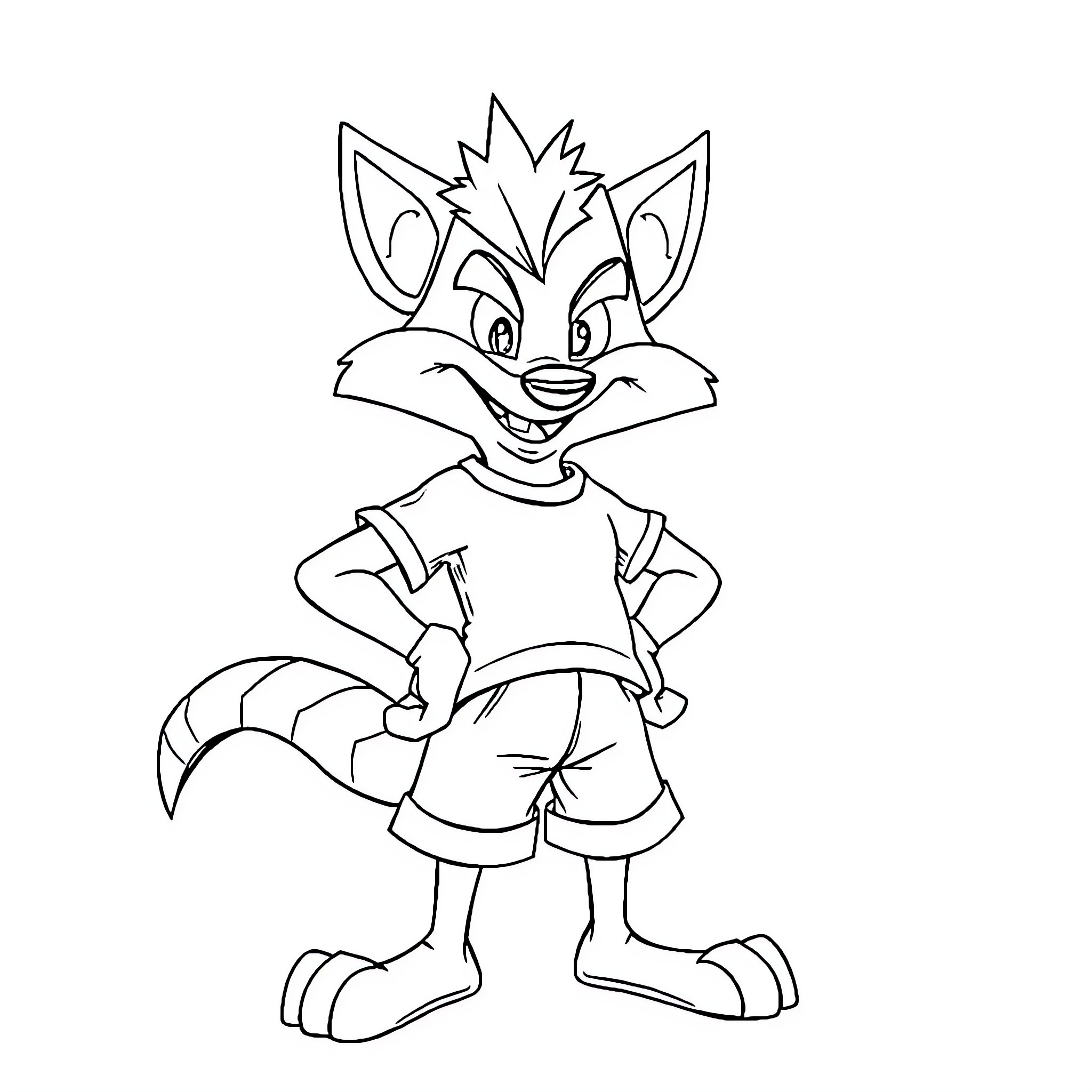 Bandicoot character in playful pose Coloring Page (free black-and-white line drawing printable PDF for all, from beginners to advanced learners, including children, teens, adults, and seniors)