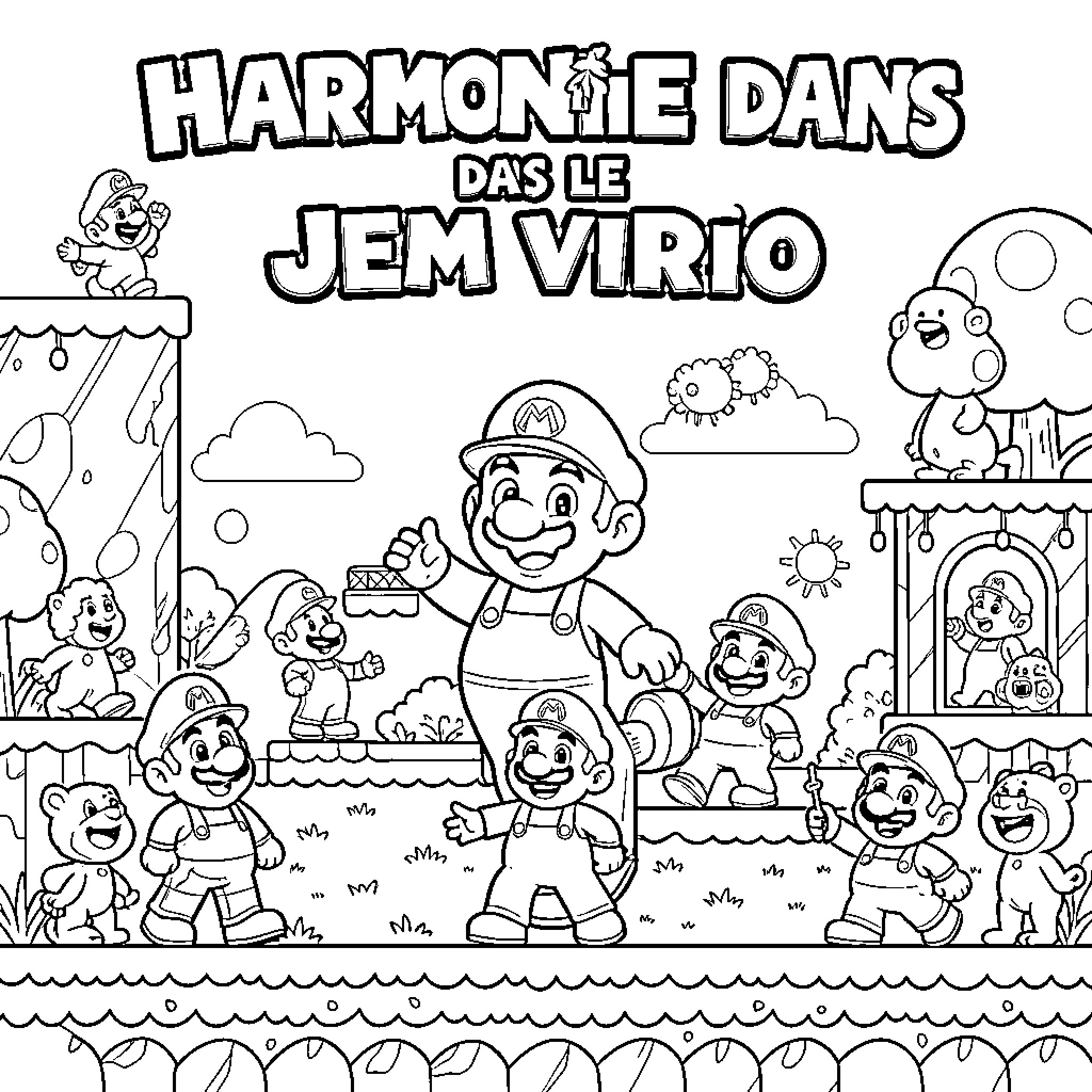 Harmonie dans le jeu vidéo Coloring Page (free black-and-white line drawing printable PDF for all, from beginners to advanced learners, including children, teens, adults, and seniors)