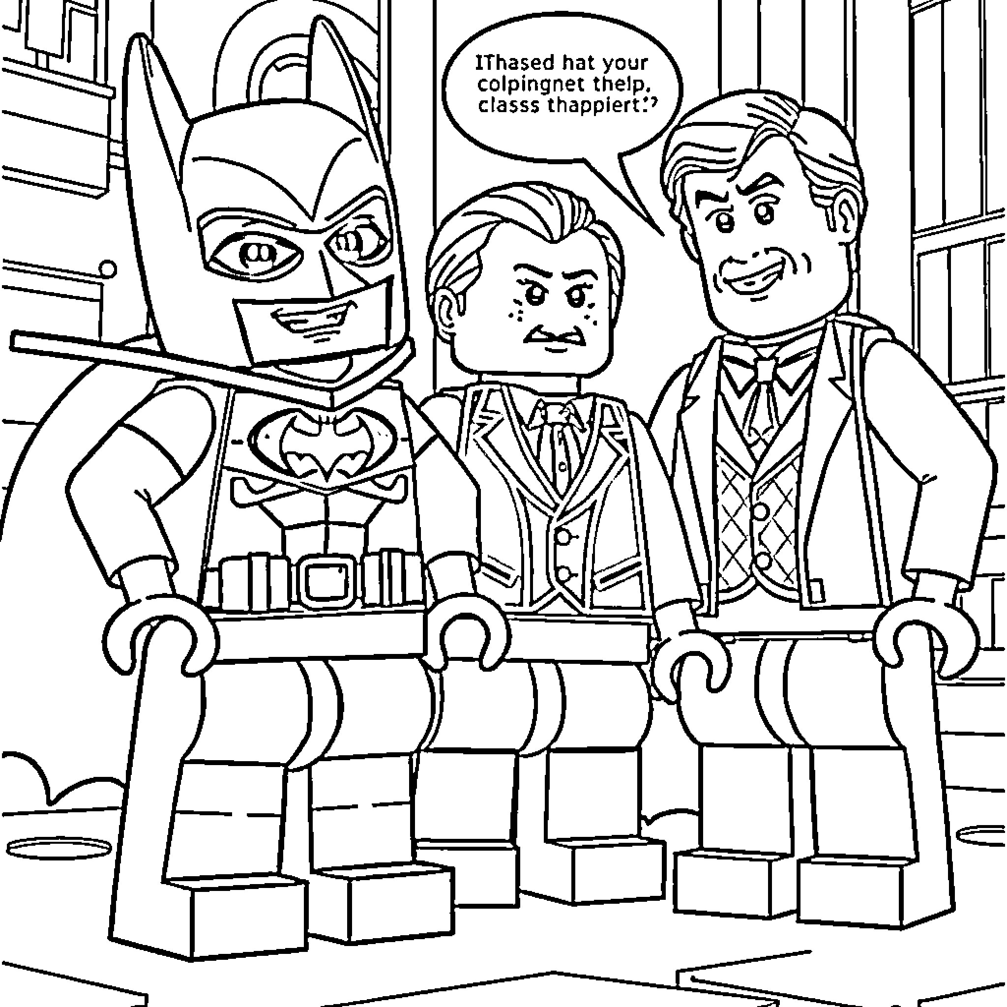 Batman's humorous encounter with Gotham's residents Coloring Page (free black-and-white line drawing printable PDF for all, from beginners to advanced learners, including children, teens, adults, and seniors)