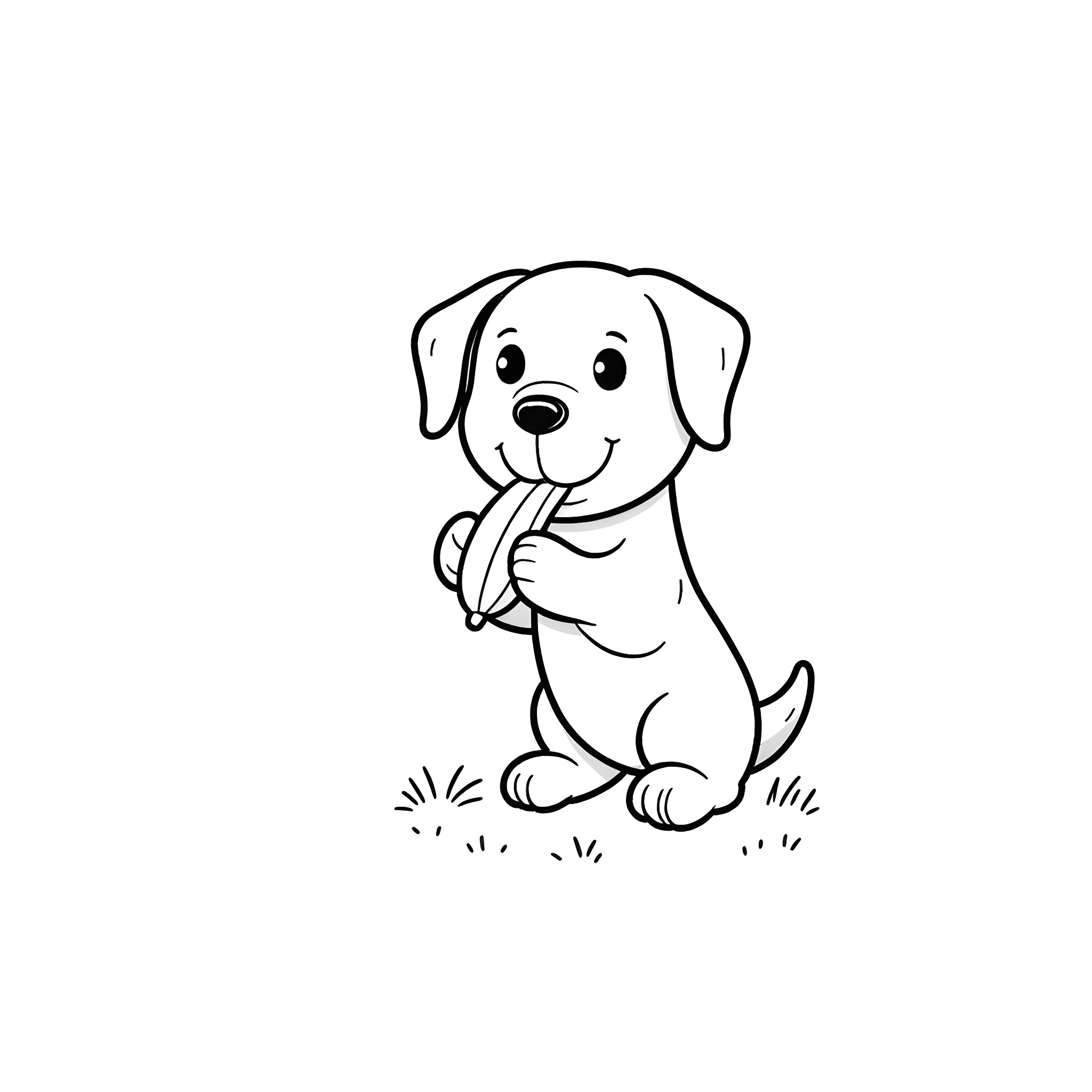 Dog sitting on grass Coloring Page (free black-and-white line drawing printable PDF for all, from beginners to advanced learners, including children, teens, adults, and seniors)