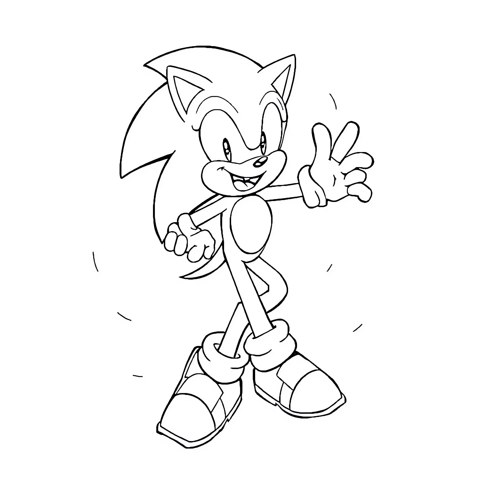 Sonic the Hedgehog making a playful gesture Coloring Page (free black-and-white line drawing printable PDF for all, from beginners to advanced learners, including children, teens, adults, and seniors)