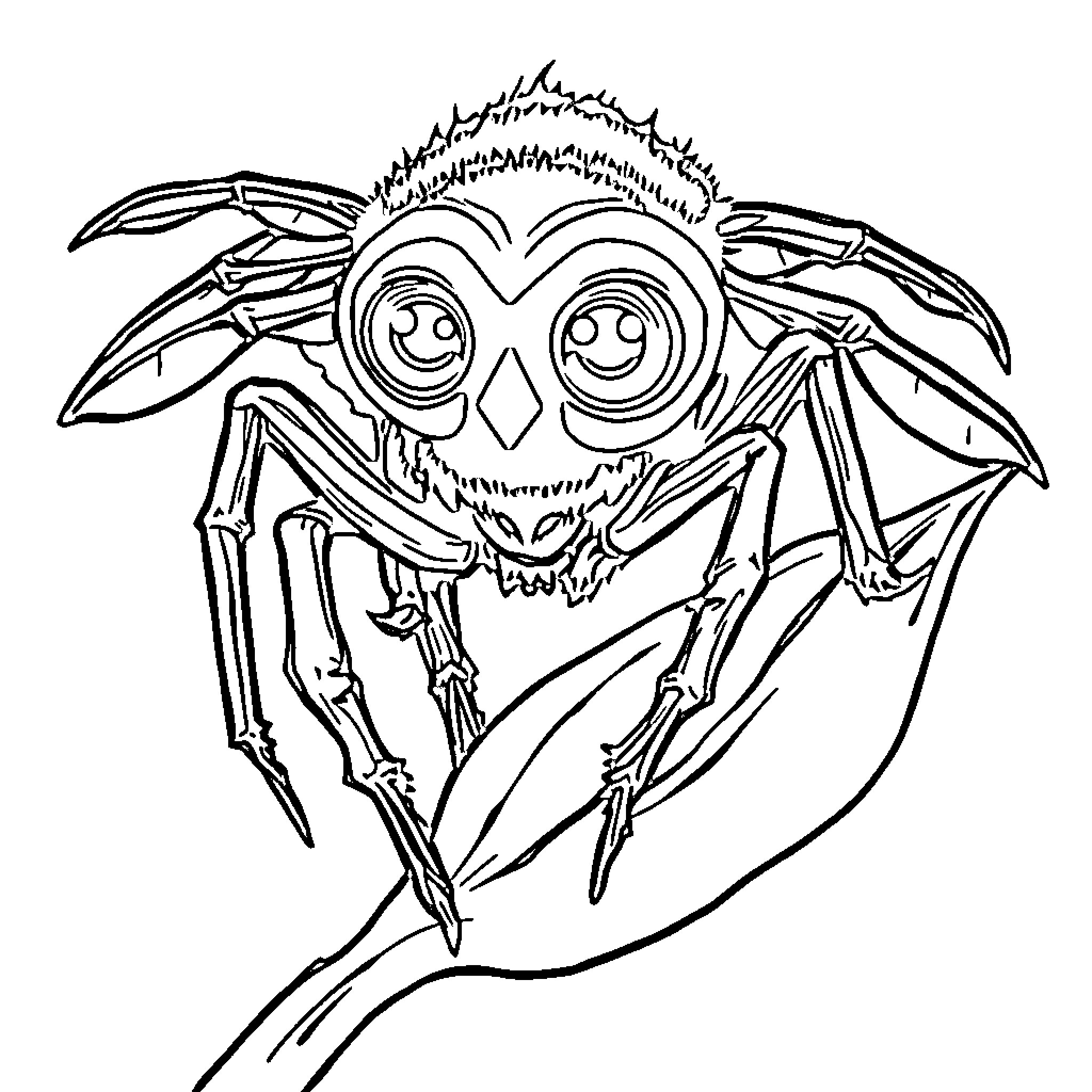 Spider with Comical Facial Expression Coloring Page (free black-and-white line drawing printable PDF for all, from beginners to advanced learners, including children, teens, adults, and seniors)