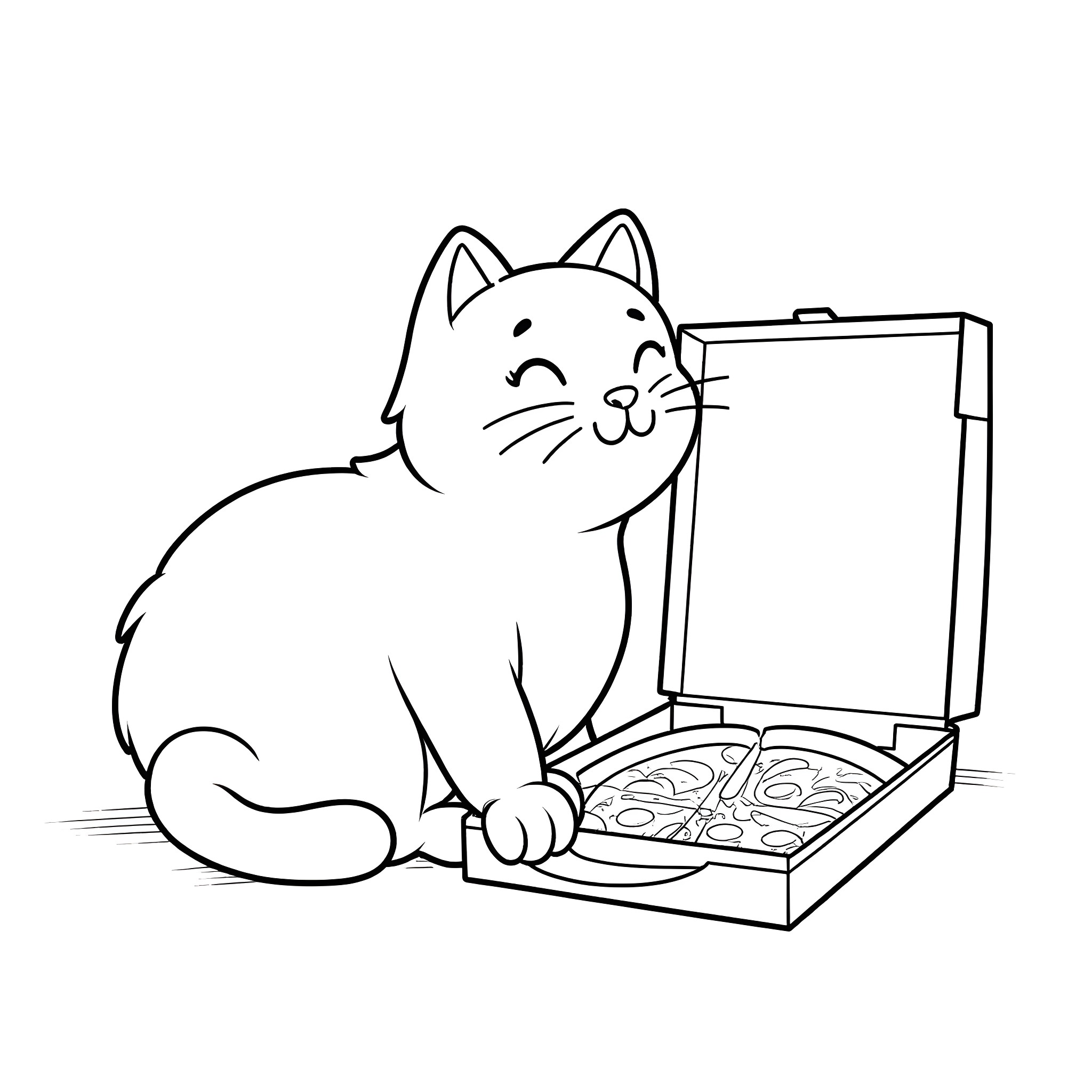 Cat exploring a suitcase Coloring Page (free black-and-white line drawing printable PDF for all, from beginners to advanced learners, including children, teens, adults, and seniors)