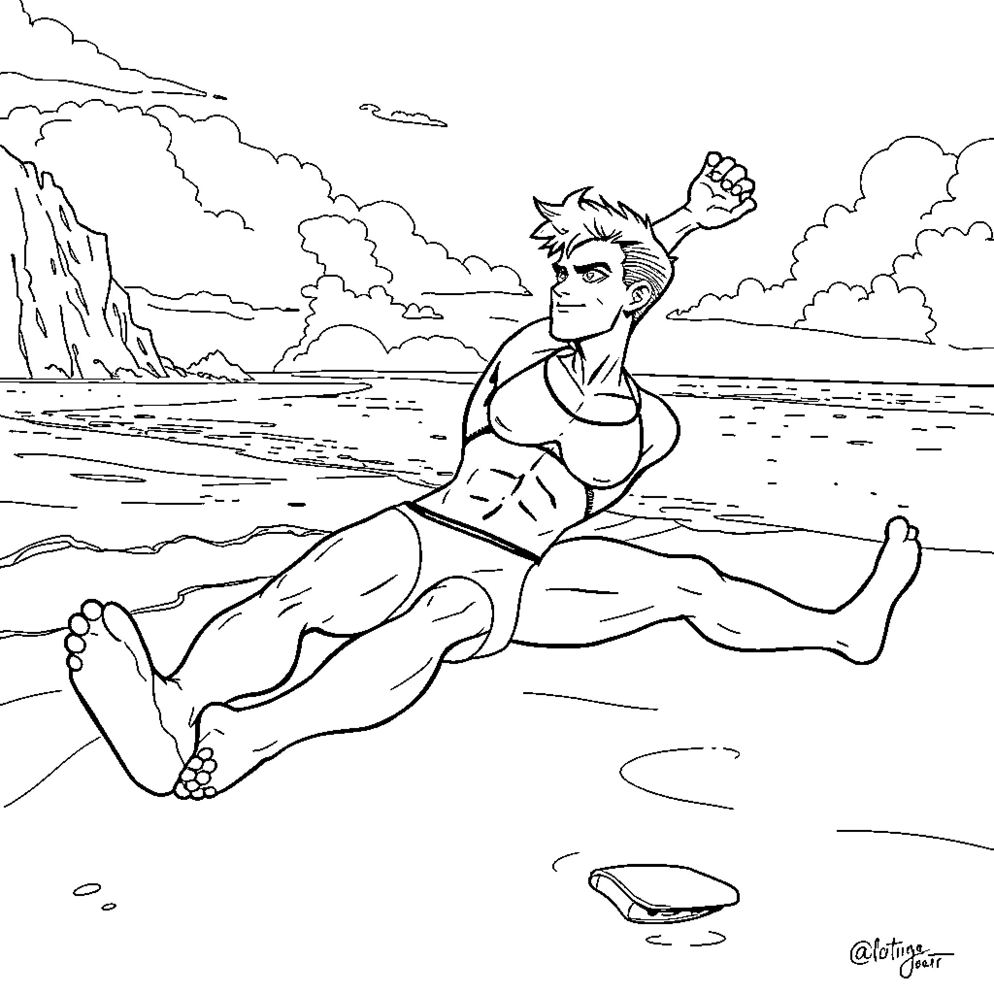 Beast Boy relaxing on the beach Coloring Page (free black-and-white line drawing printable PDF for all, from beginners to advanced learners, including children, teens, adults, and seniors)