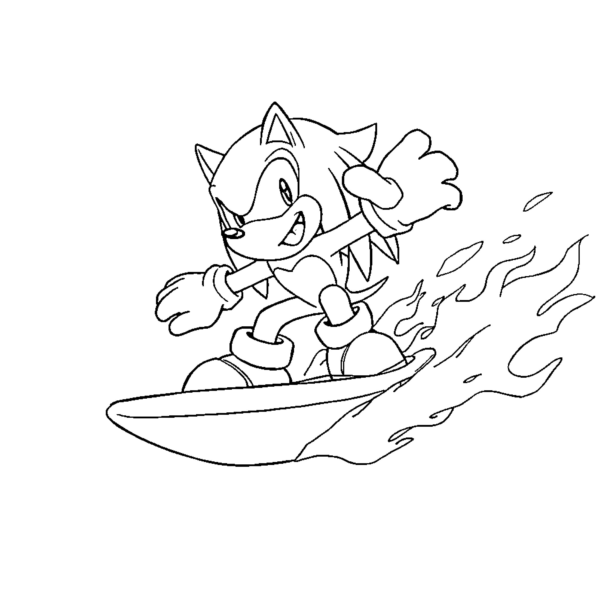 Knuckles surfing through the waves Coloring Page (free black-and-white line drawing printable PDF for all, from beginners to advanced learners, including children, teens, adults, and seniors)