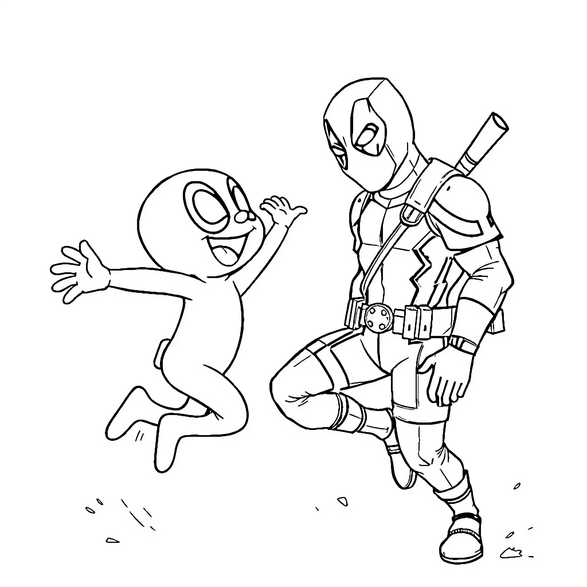 Bluey's energetic adventure with an armed figure Coloring Page (free black-and-white line drawing printable PDF for all, from beginners to advanced learners, including children, teens, adults, and seniors)