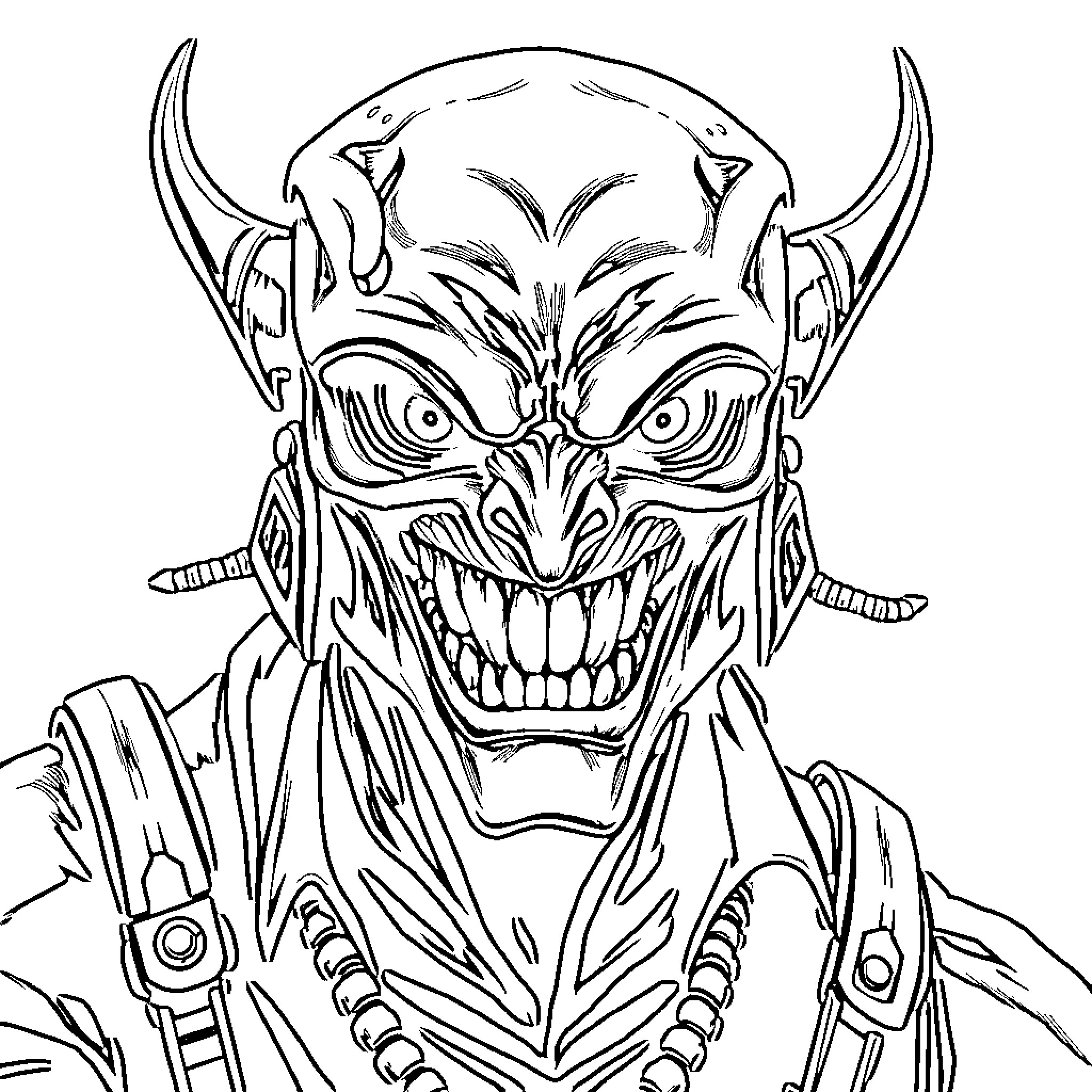 Lobo the Fearsome Demonic Warrior Coloring Page (free black-and-white line drawing printable PDF for all, from beginners to advanced learners, including children, teens, adults, and seniors)