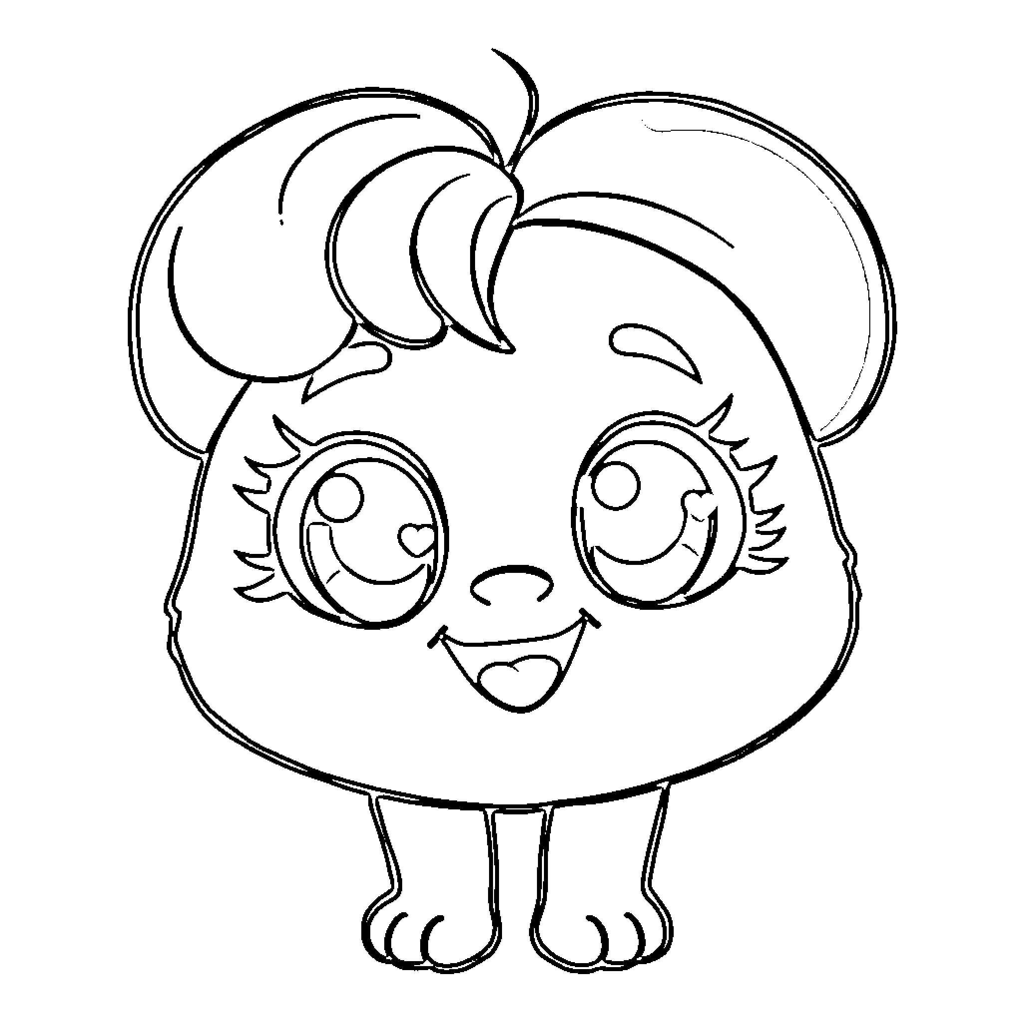 Kawaii Cheerful Cartoon Character with Cute Expressions Coloring Page (free black-and-white line drawing printable PDF for all, from beginners to advanced learners, including children, teens, adults, and seniors)