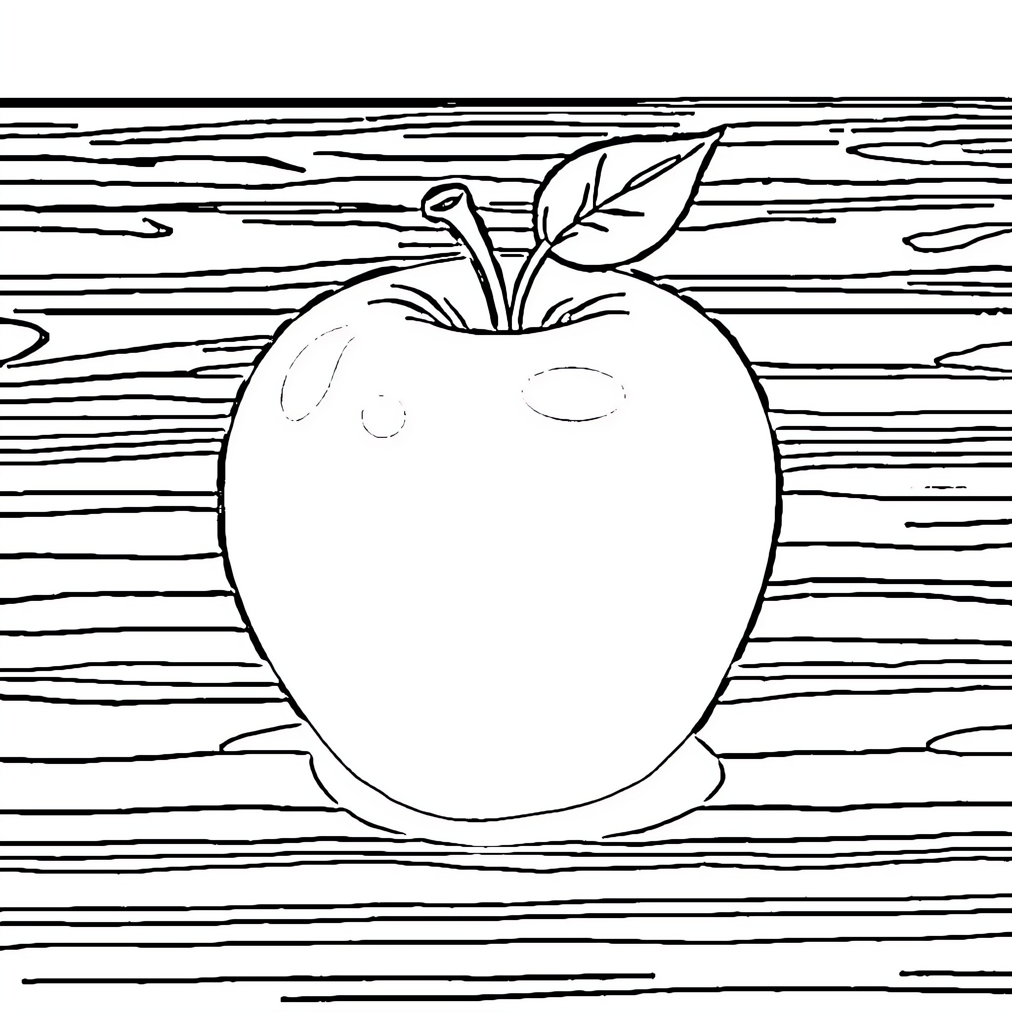 Apple resting on wooden planks Coloring Page (free black-and-white line drawing printable PDF for all, from beginners to advanced learners, including children, teens, adults, and seniors)