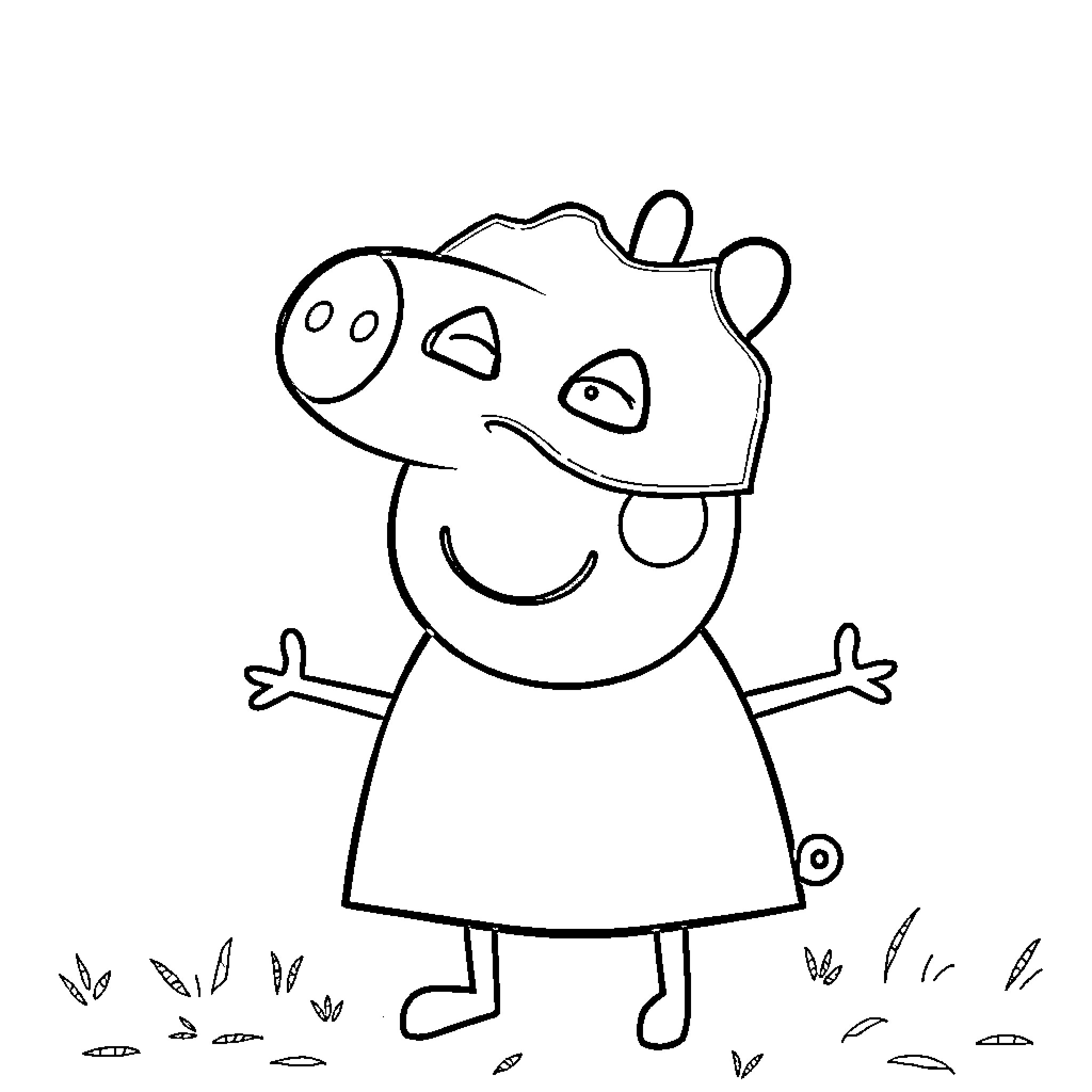 Peppa Pig's Joyful Outdoor Adventure Coloring Page (free black-and-white line drawing printable PDF for all, from beginners to advanced learners, including children, teens, adults, and seniors)