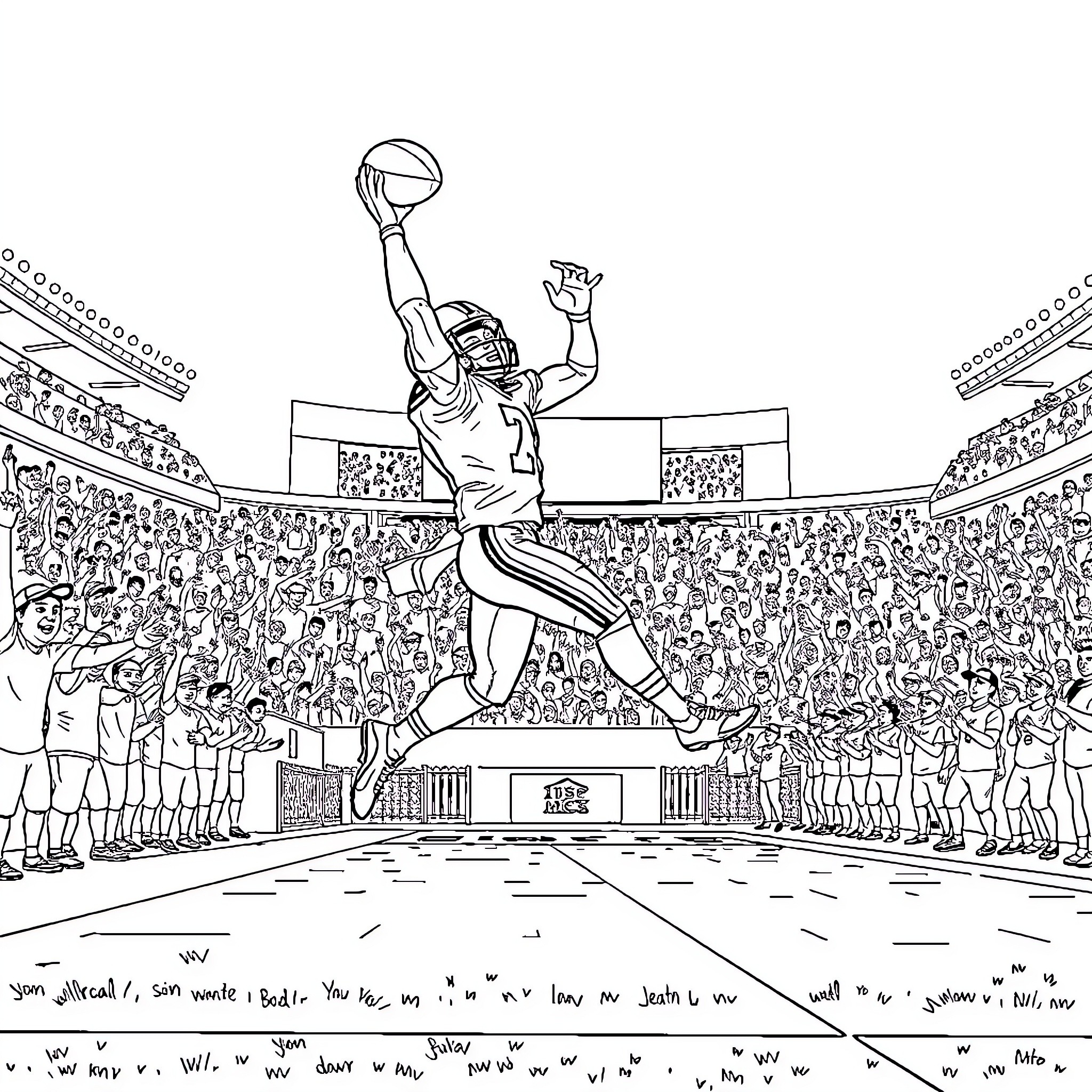 Ja'Marr Chase triumphant on the basketball court Coloring Page (free black-and-white line drawing printable PDF for all, from beginners to advanced learners, including children, teens, adults, and seniors)