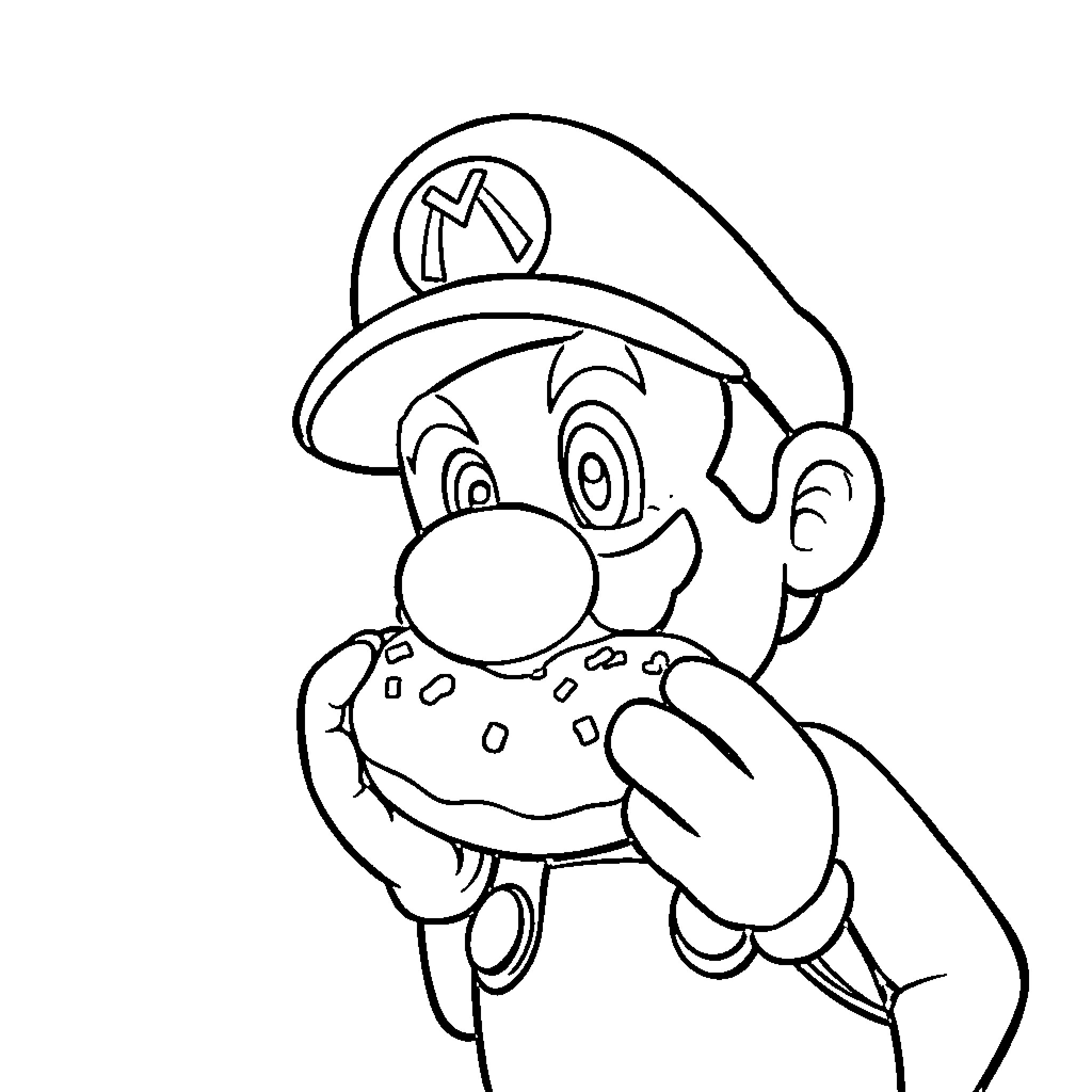 Mario jumping enthusiastically in his iconic outfit Coloring Page (free black-and-white line drawing printable PDF for all, from beginners to advanced learners, including children, teens, adults, and seniors)