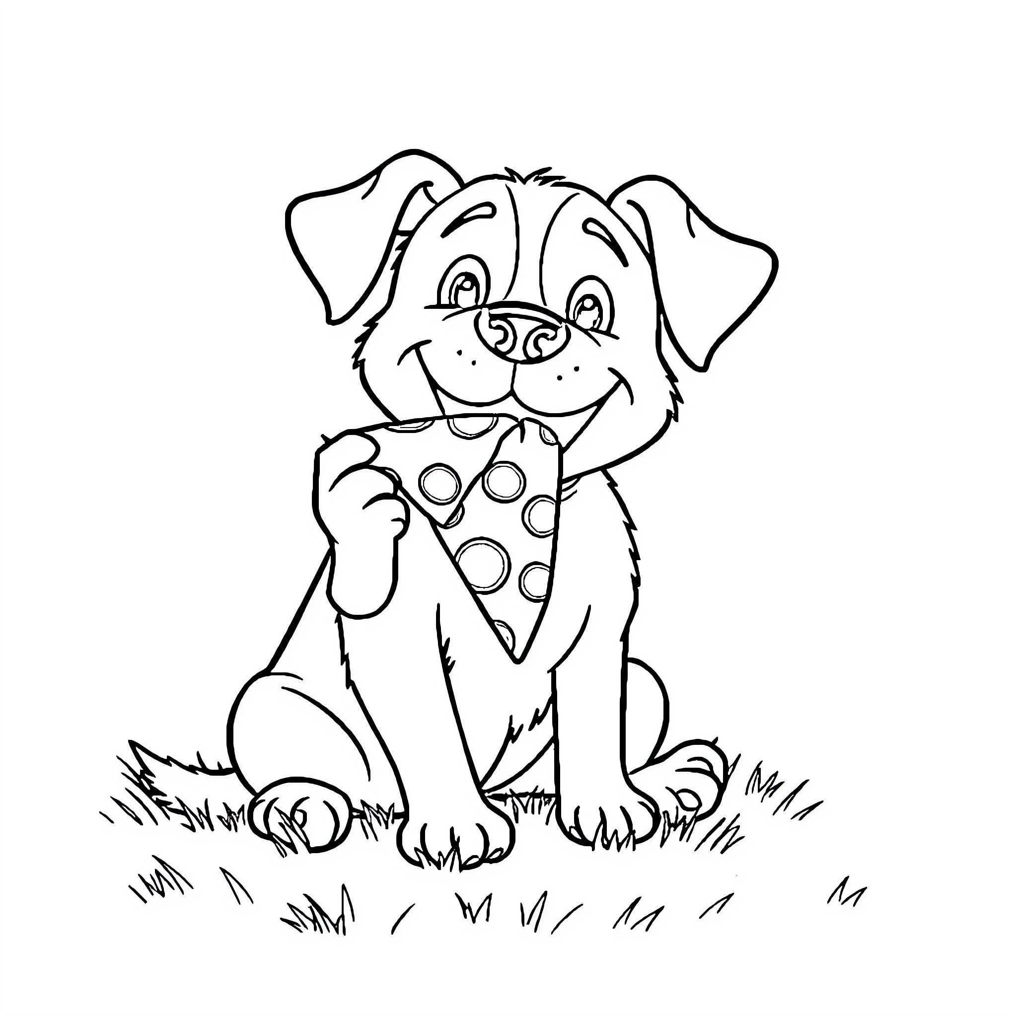 Dog playing happily in the grass Coloring Page (free black-and-white line drawing printable PDF for all, from beginners to advanced learners, including children, teens, adults, and seniors)