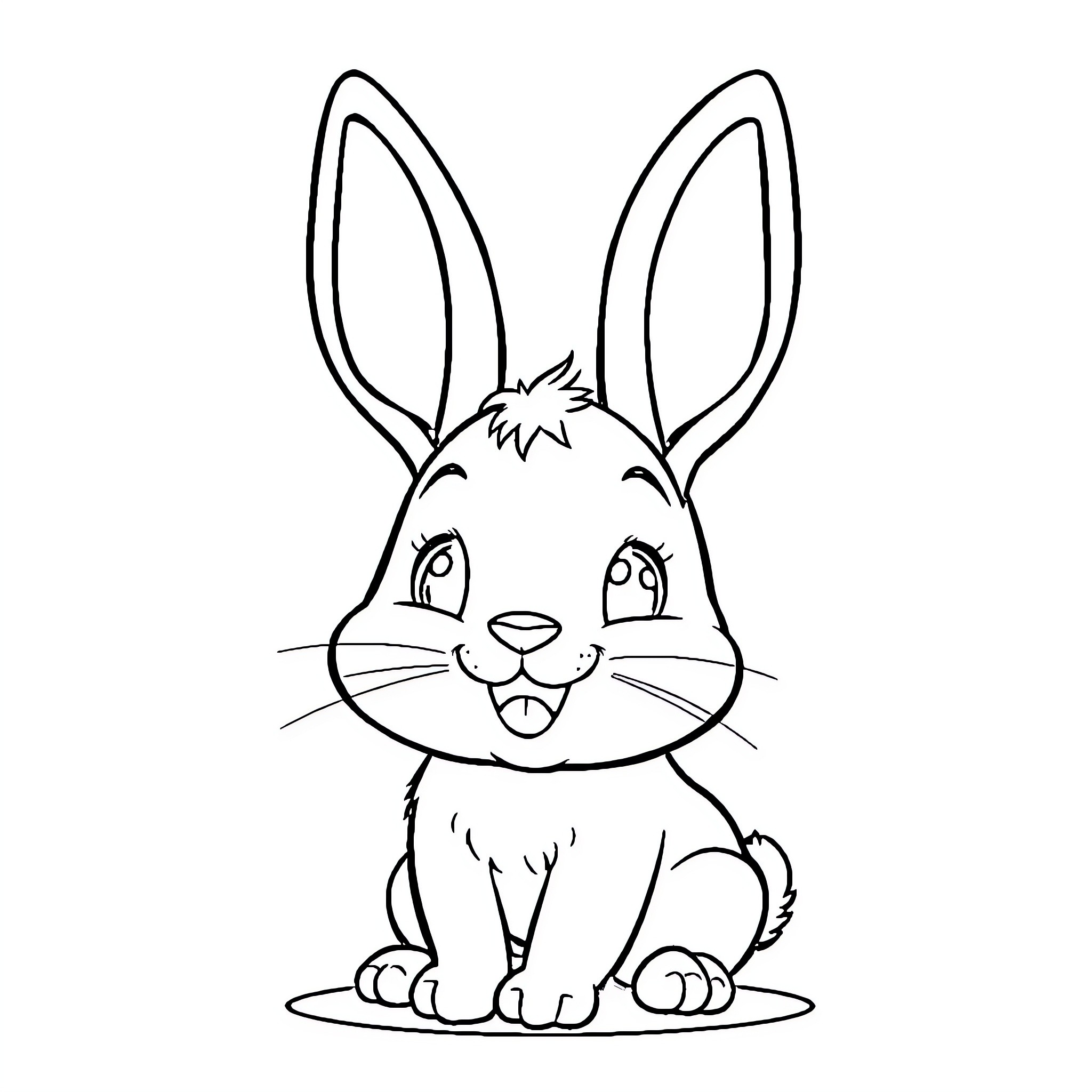 Bunny with expressive features Coloring Page (free black-and-white line drawing printable PDF for all, from beginners to advanced learners, including children, teens, adults, and seniors)