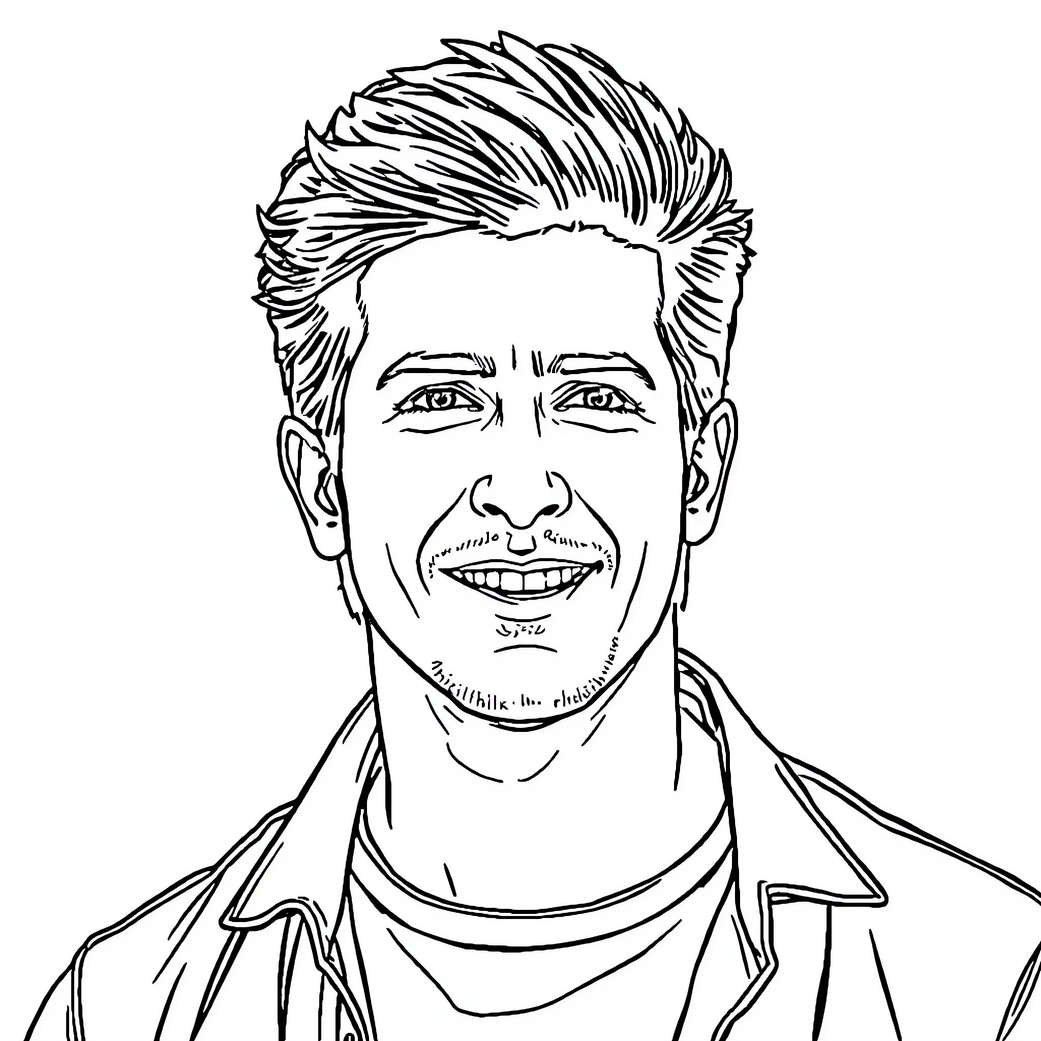 Hrithik Roshan smiling cheerfully in a casual outfit Coloring Page (free black-and-white line drawing printable PDF for all, from beginners to advanced learners, including children, teens, adults, and seniors)