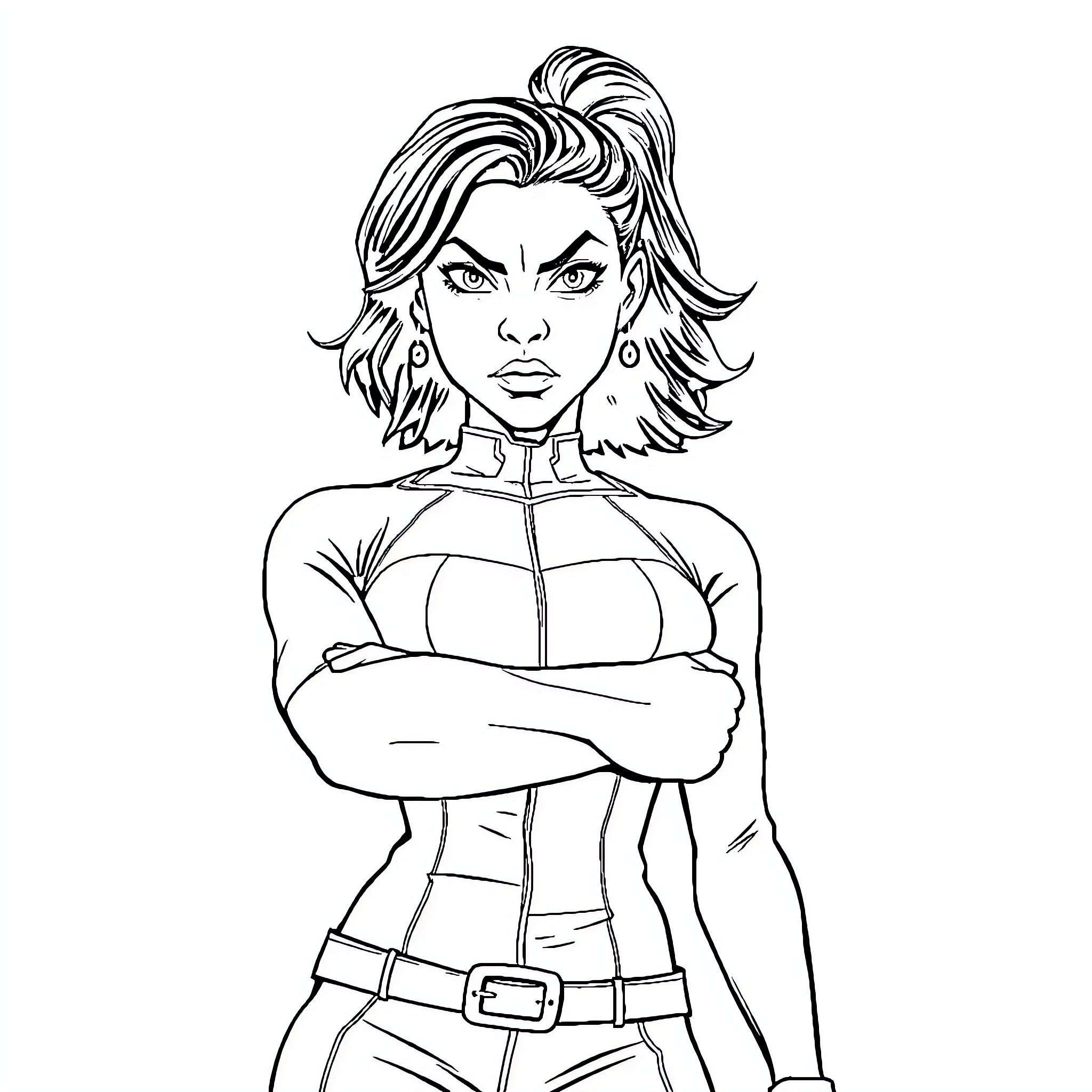 Lottie Matthews in Confident Stance Coloring Page (free black-and-white line drawing printable PDF for all, from beginners to advanced learners, including children, teens, adults, and seniors)