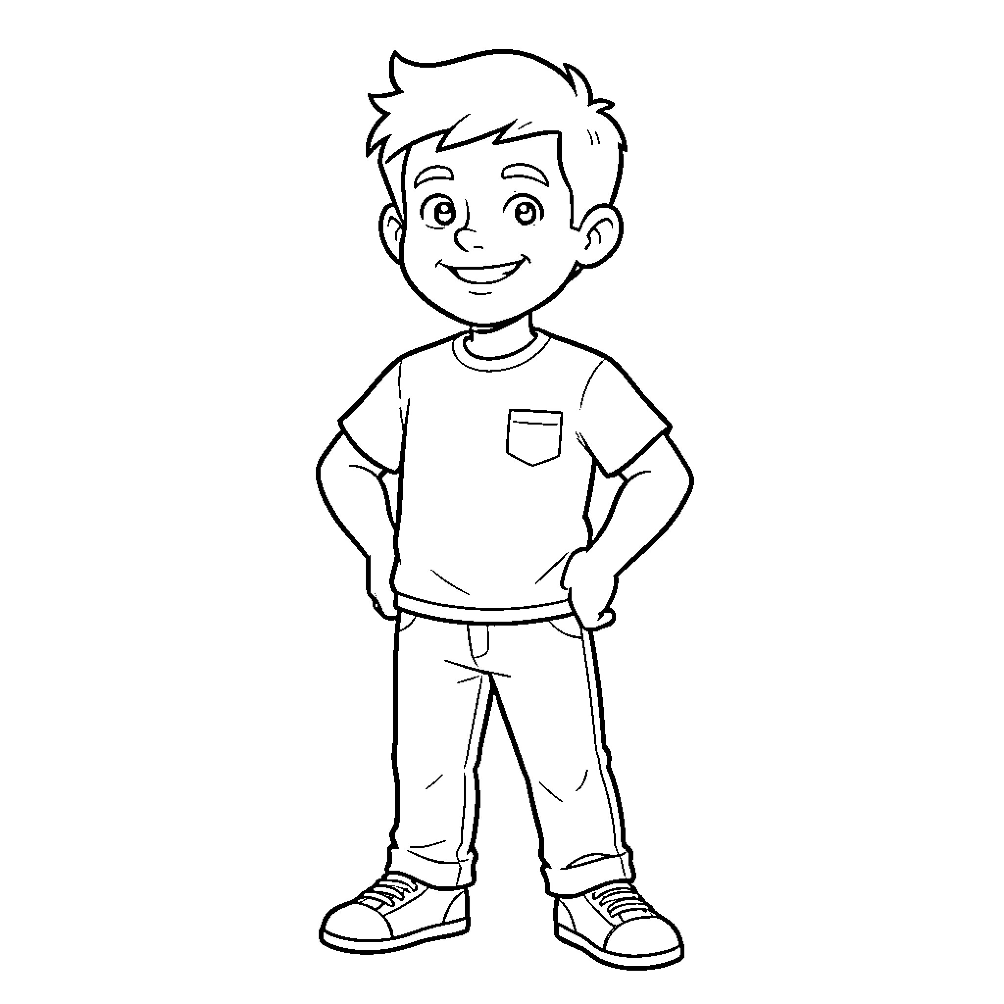 Lloyd standing confidently with hands on hips Coloring Page (free black-and-white line drawing printable PDF for all, from beginners to advanced learners, including children, teens, adults, and seniors)