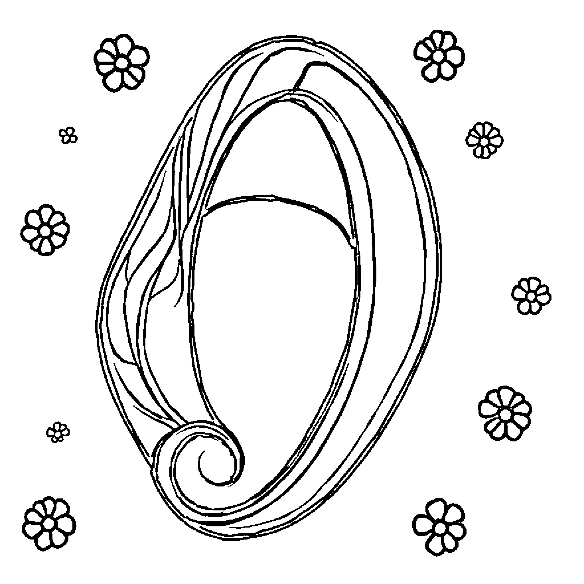 Number Floral Oval Frame with Curvy Lines Coloring Page (free black-and-white line drawing printable PDF for all, from beginners to advanced learners, including children, teens, adults, and seniors)