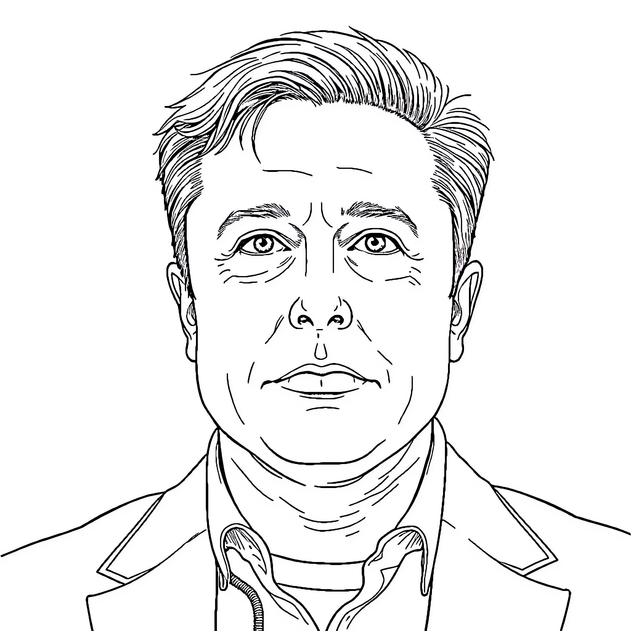 Elon Musk in a formal suit Coloring Page (free black-and-white line drawing printable PDF for all, from beginners to advanced learners, including children, teens, adults, and seniors)