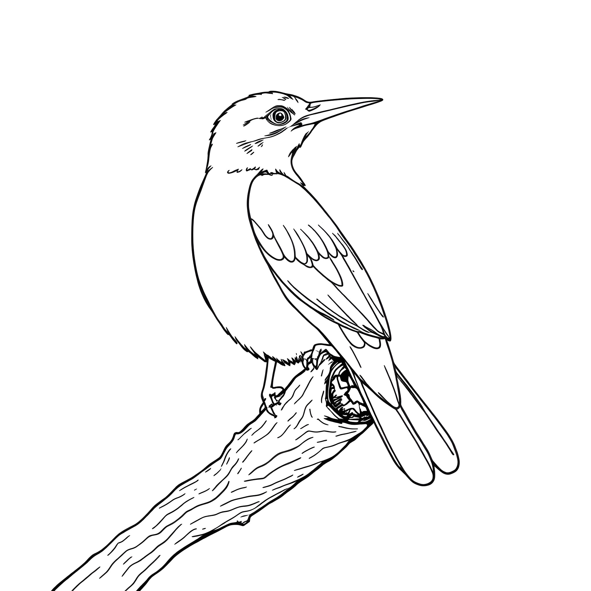 Chlorochrysa Phoenicotis perched on a branch Coloring Page (free black-and-white line drawing printable PDF for all, from beginners to advanced learners, including children, teens, adults, and seniors)