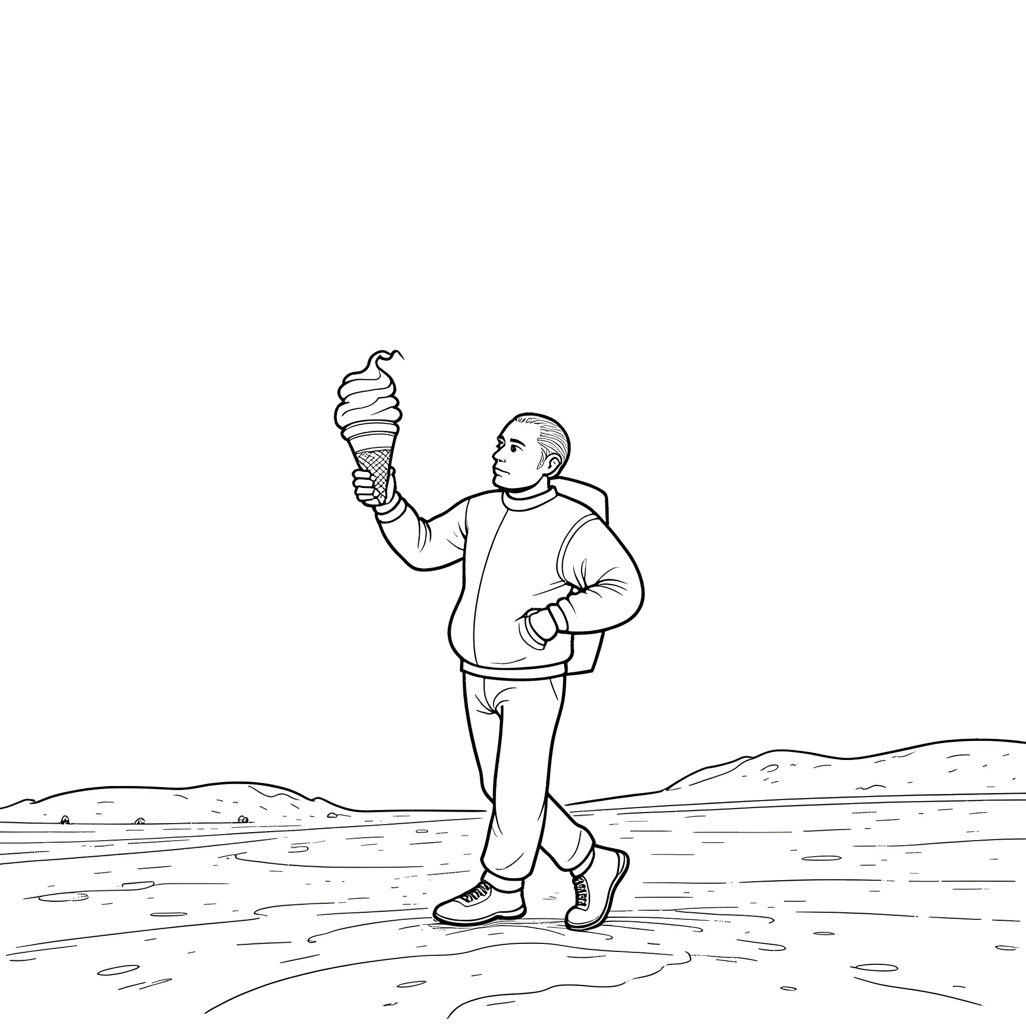 Mars explorer with futuristic ice cream Coloring Page (free black-and-white line drawing printable PDF for all, from beginners to advanced learners, including children, teens, adults, and seniors)