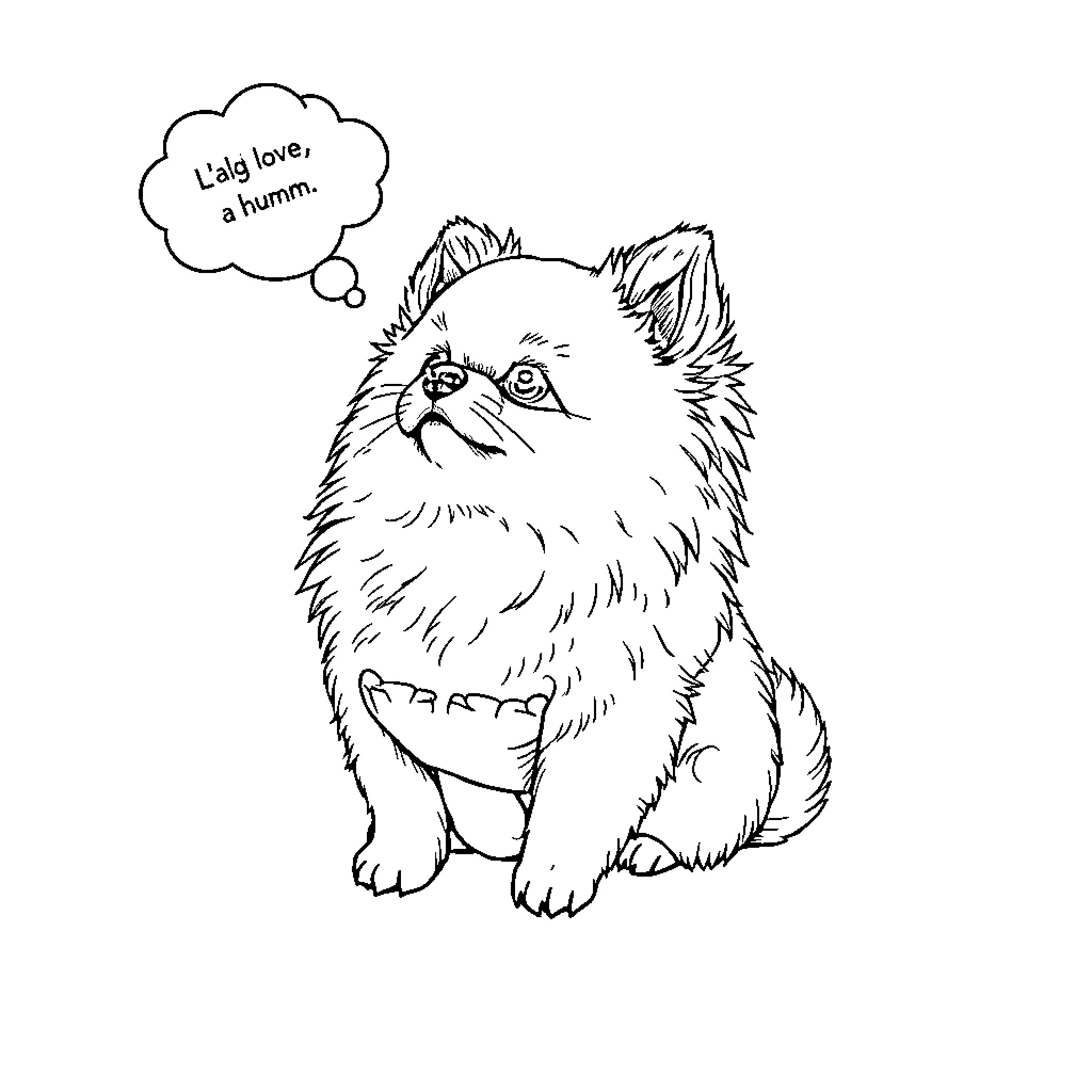 Pomeranian expressing love and affection Coloring Page (free black-and-white line drawing printable PDF for all, from beginners to advanced learners, including children, teens, adults, and seniors)