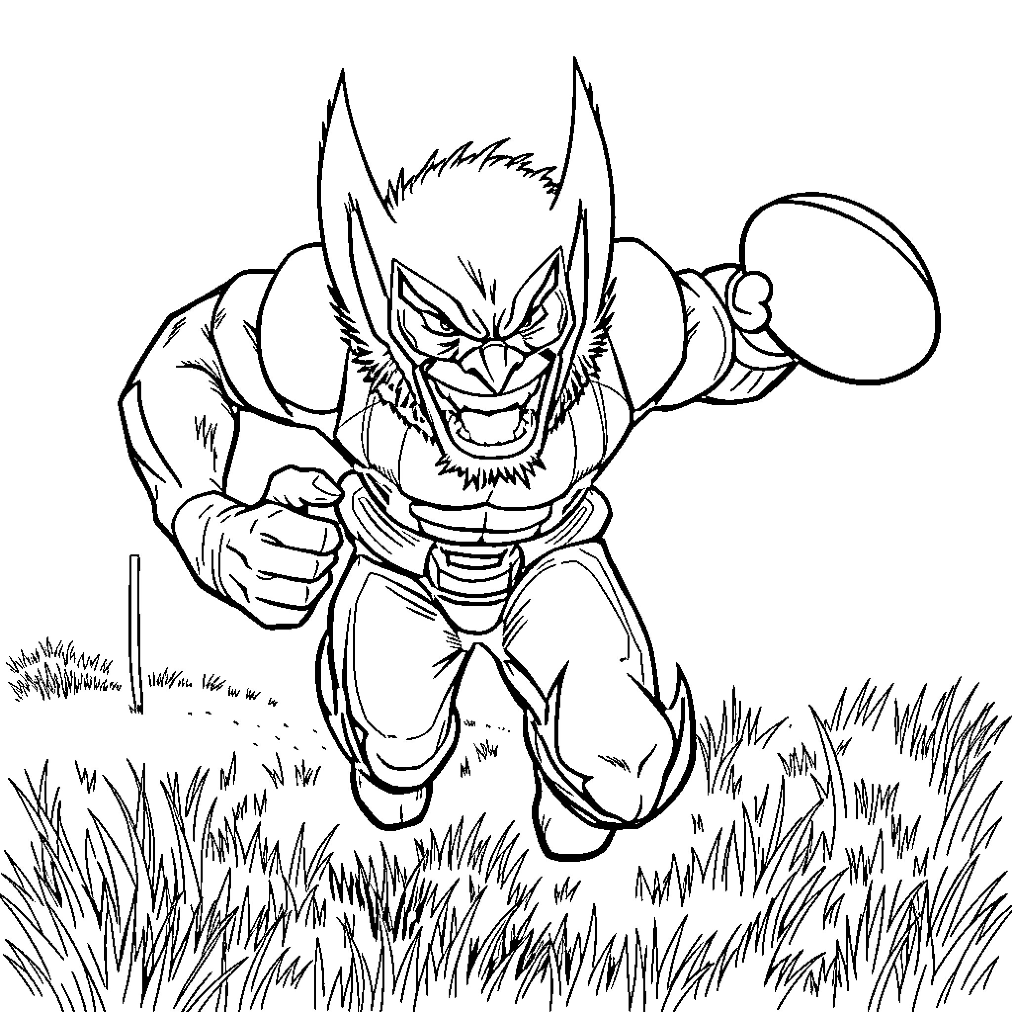 Wolverine leaping aggressively in the wilderness Coloring Page (free black-and-white line drawing printable PDF for all, from beginners to advanced learners, including children, teens, adults, and seniors)