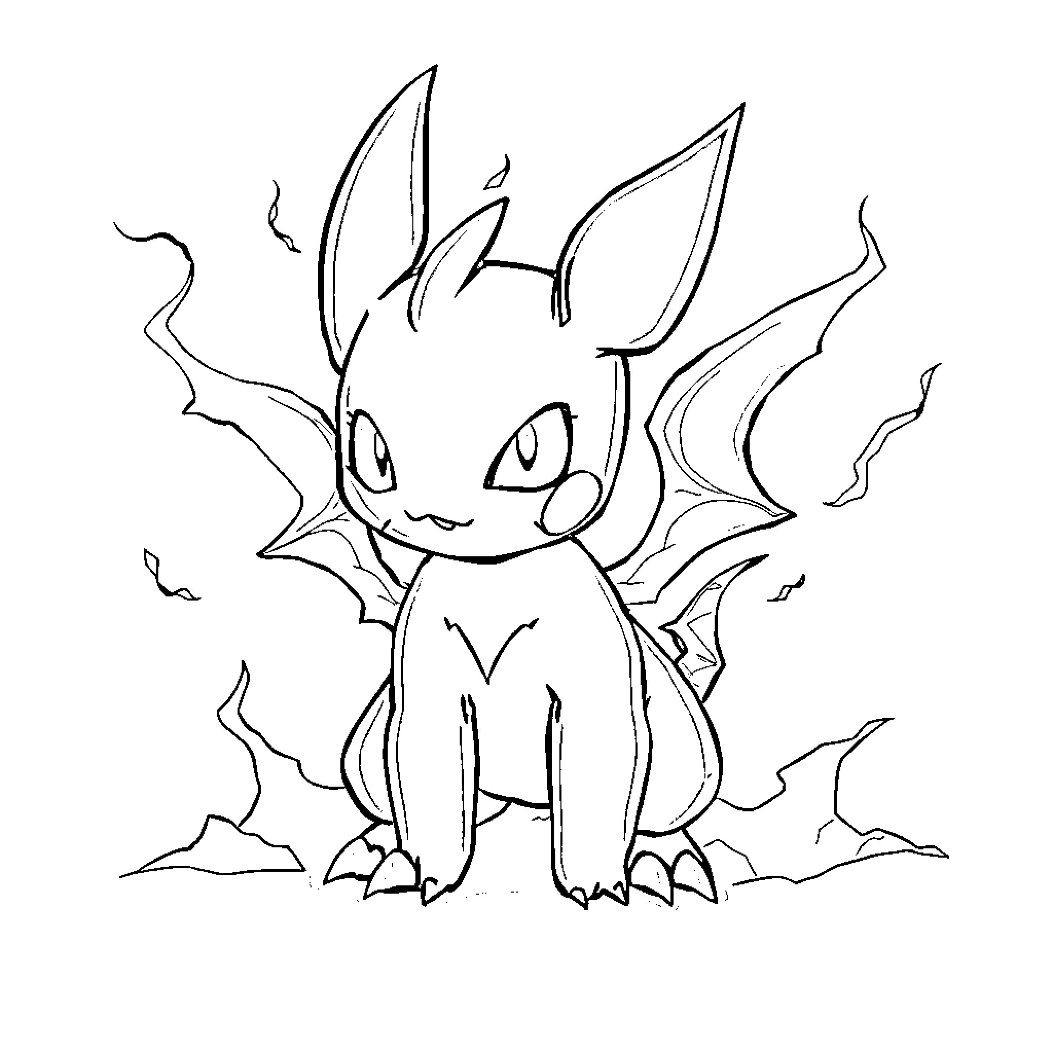 Pokémon Bat-like Creature with Confident Expression Coloring Page (free black-and-white line drawing printable PDF for all, from beginners to advanced learners, including children, teens, adults, and seniors)