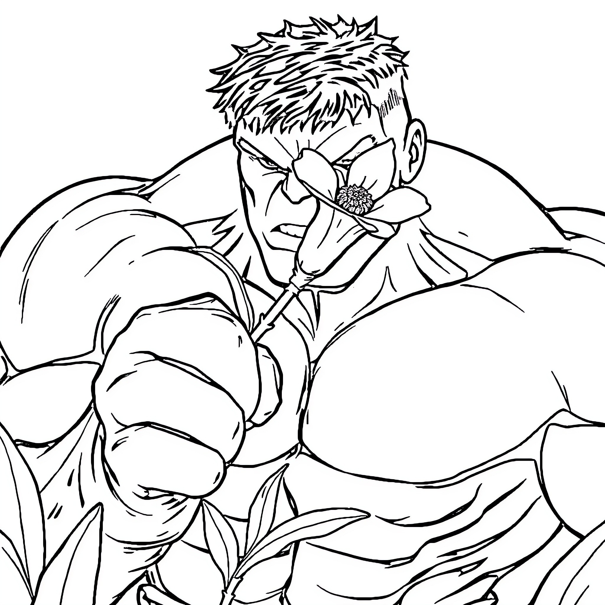 Hulk Roaring Ferociously with Clenched Fists Coloring Page (free black-and-white line drawing printable PDF for all, from beginners to advanced learners, including children, teens, adults, and seniors)