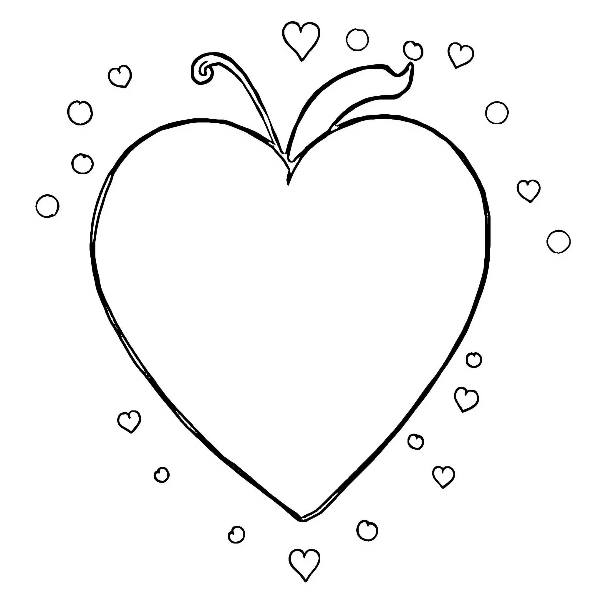 Heart-shaped Illustration with Decorative Elements Coloring Page (free black-and-white line drawing printable PDF for all, from beginners to advanced learners, including children, teens, adults, and seniors)