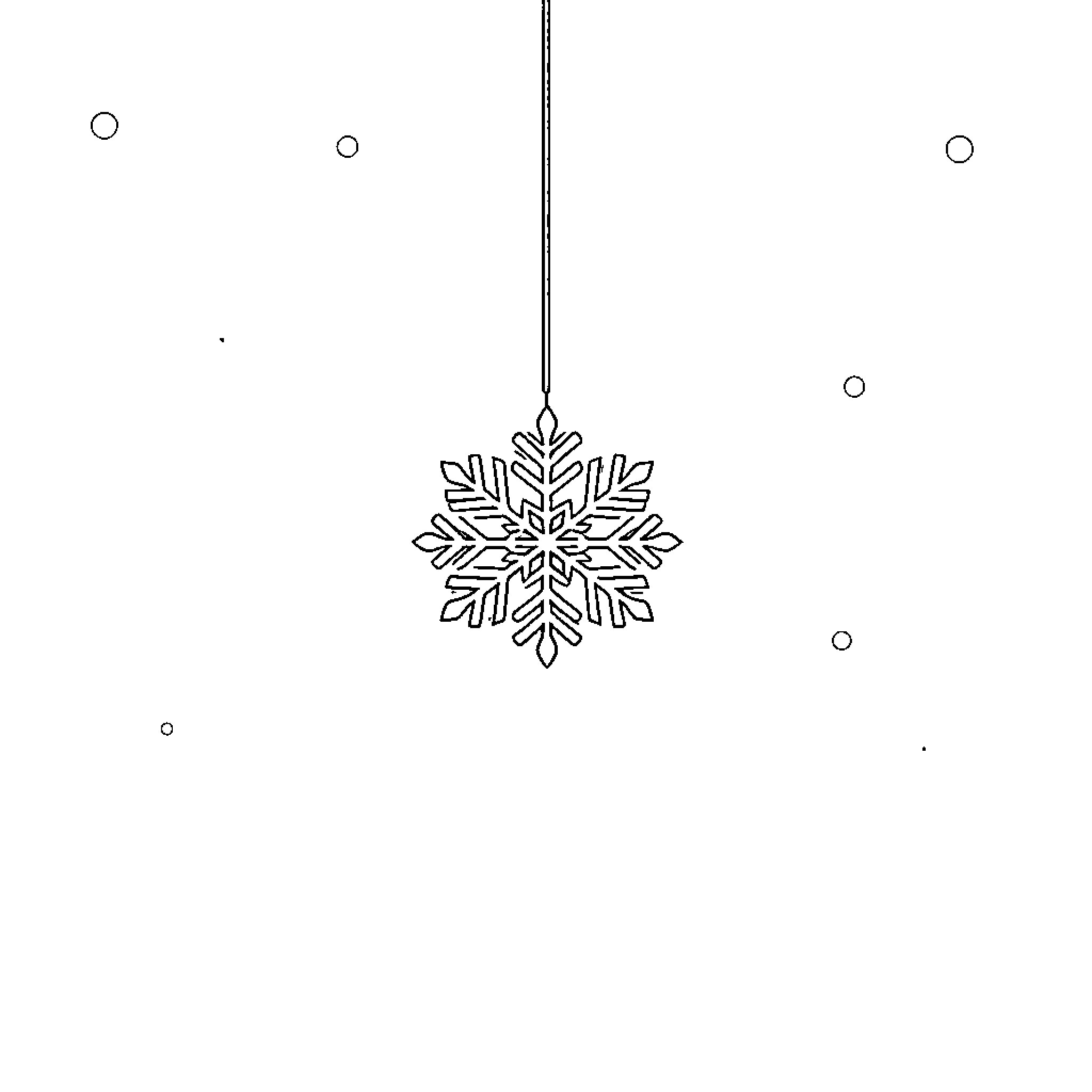 Snowflake ornament hanging in snowy scene Coloring Page (free black-and-white line drawing printable PDF for all, from beginners to advanced learners, including children, teens, adults, and seniors)