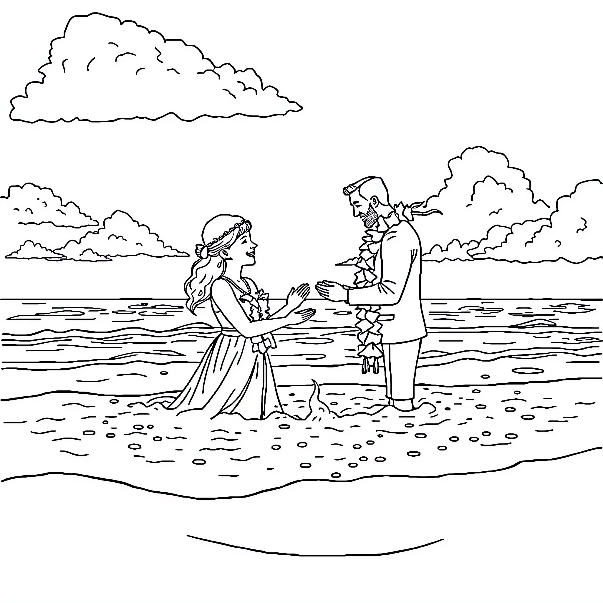 Baptism by the River Coloring Page (free black-and-white line drawing printable PDF for all, from beginners to advanced learners, including children, teens, adults, and seniors)