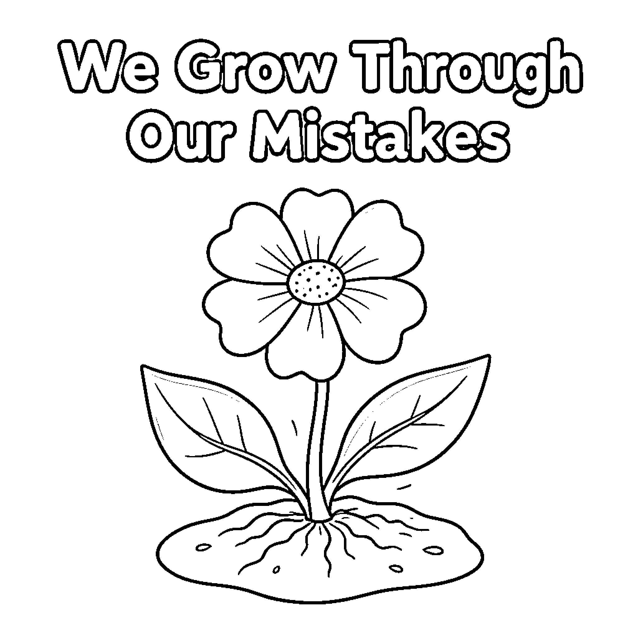 Flower of Growth and Learning Coloring Page (free black-and-white line drawing printable PDF for all, from beginners to advanced learners, including children, teens, adults, and seniors)