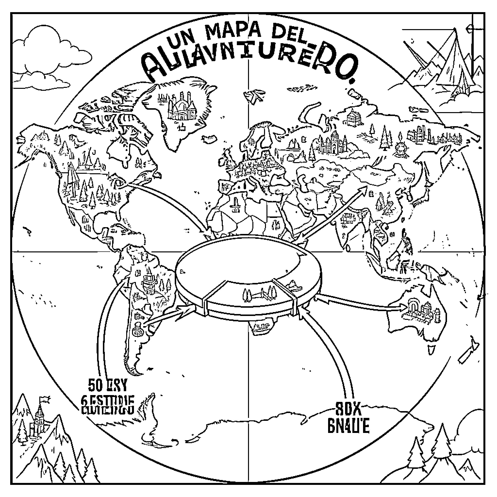 Mapa del aula de aventura Coloring Page (free black-and-white line drawing printable PDF for all, from beginners to advanced learners, including children, teens, adults, and seniors)