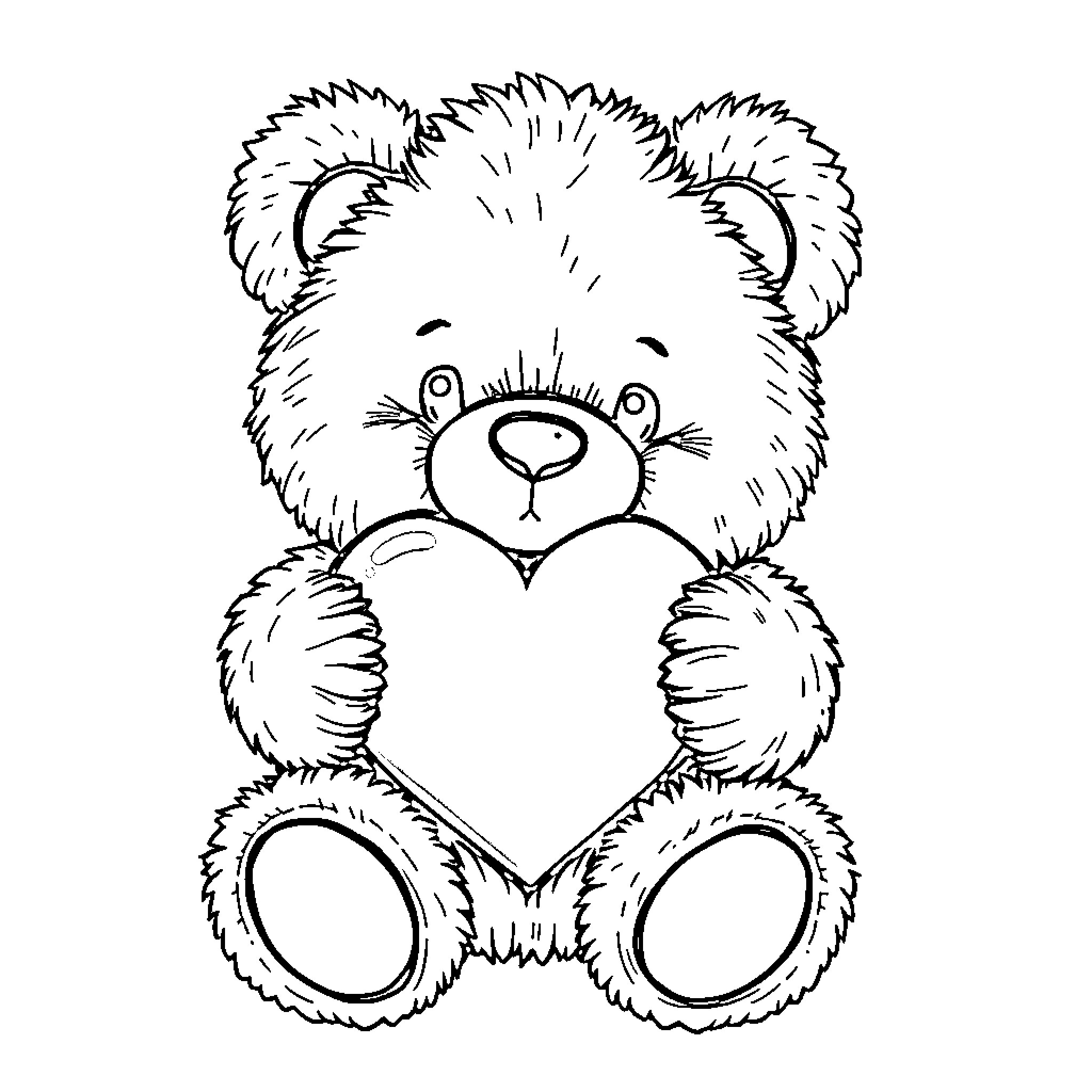 Teddy Bear holding a heart Coloring Page (free black-and-white line drawing printable PDF for all, from beginners to advanced learners, including children, teens, adults, and seniors)
