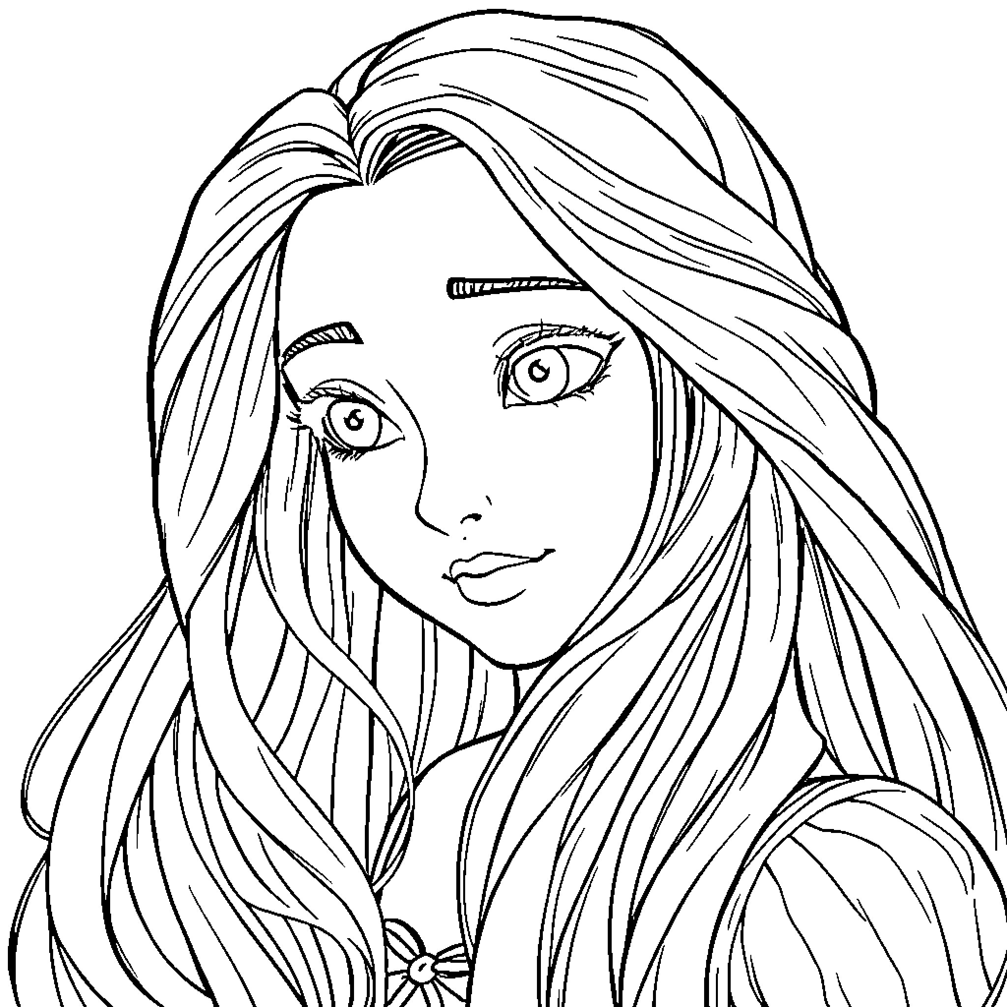 Rapunzel's Pensive Gaze Coloring Page (free black-and-white line drawing printable PDF for all, from beginners to advanced learners, including children, teens, adults, and seniors)