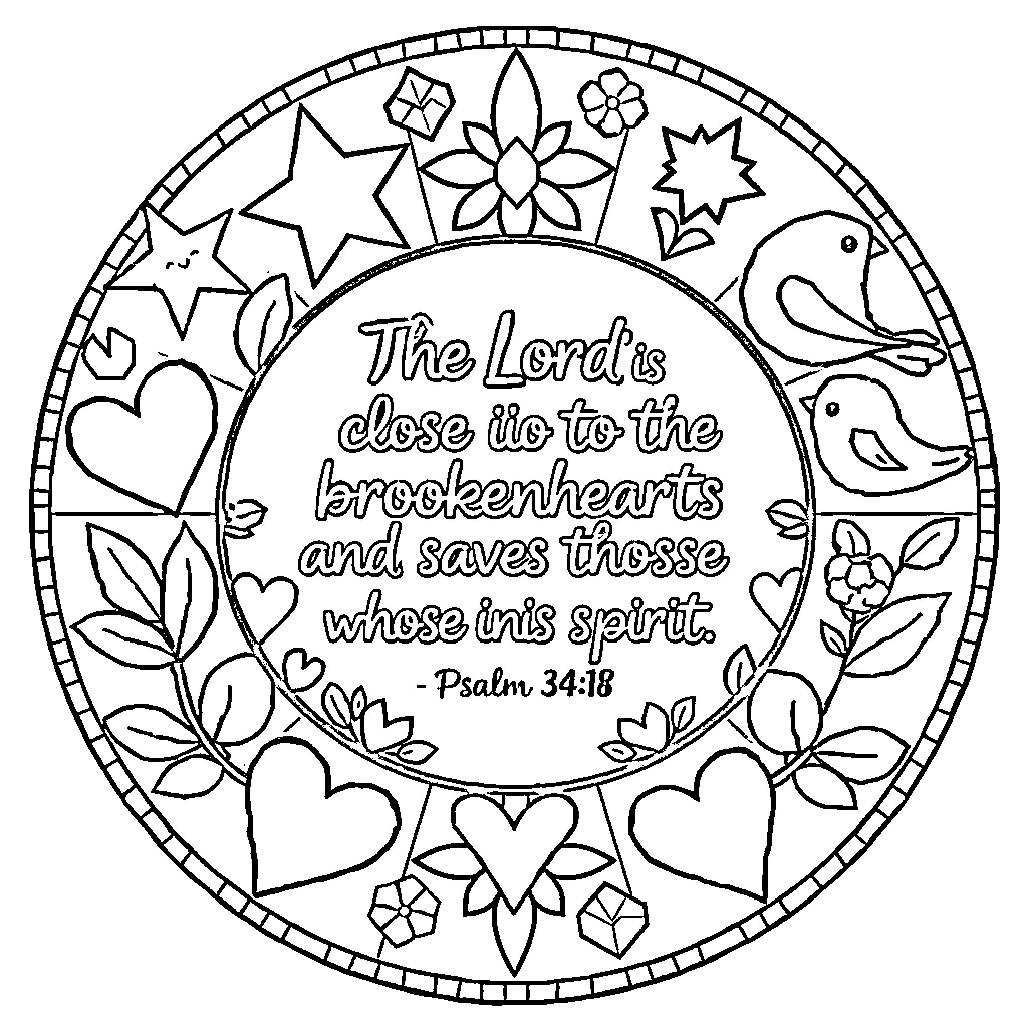 Quilt with scripture and floral designs Coloring Page (free black-and-white line drawing printable PDF for all, from beginners to advanced learners, including children, teens, adults, and seniors)