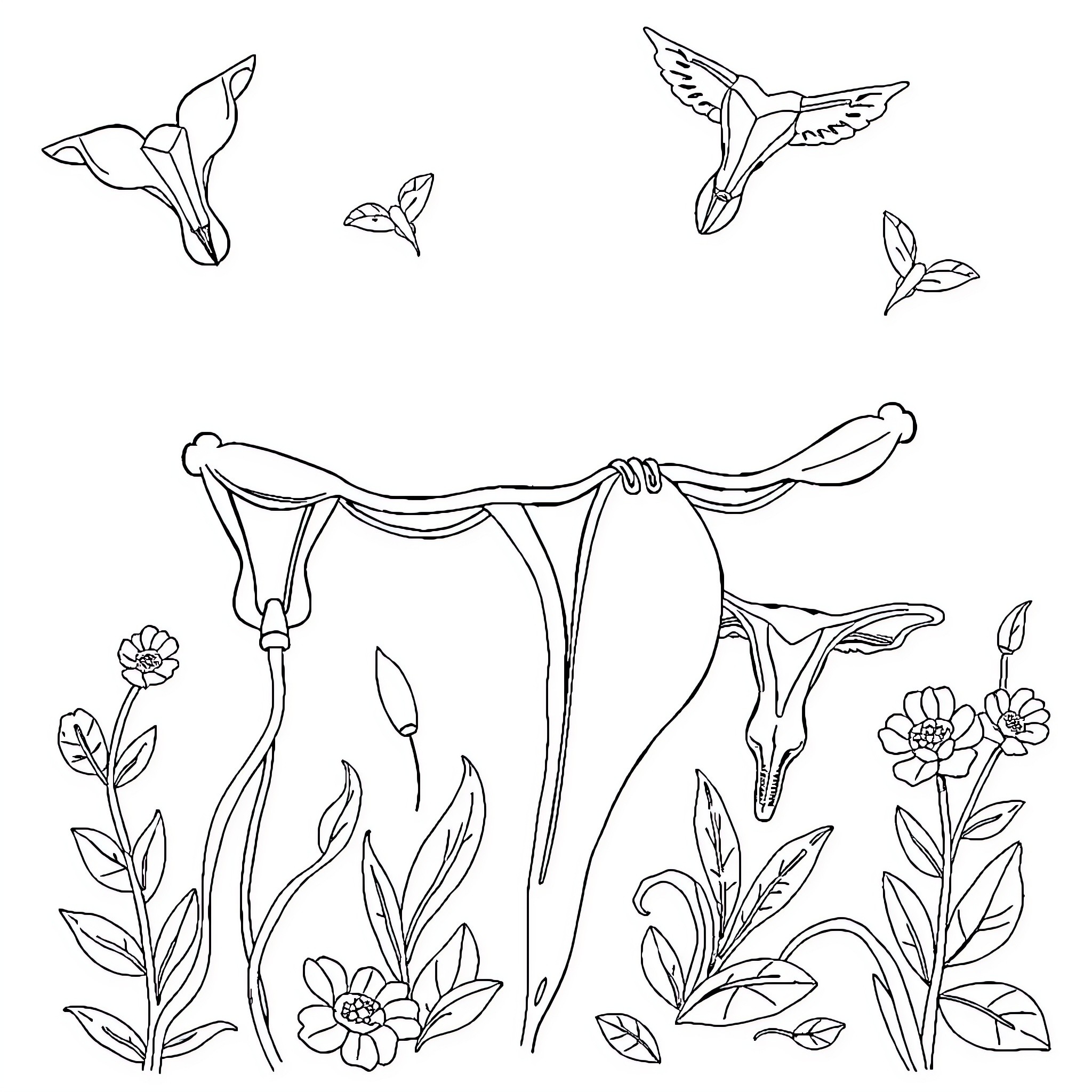 Contraception symbolism with floral elements Coloring Page (free black-and-white line drawing printable PDF for all, from beginners to advanced learners, including children, teens, adults, and seniors)